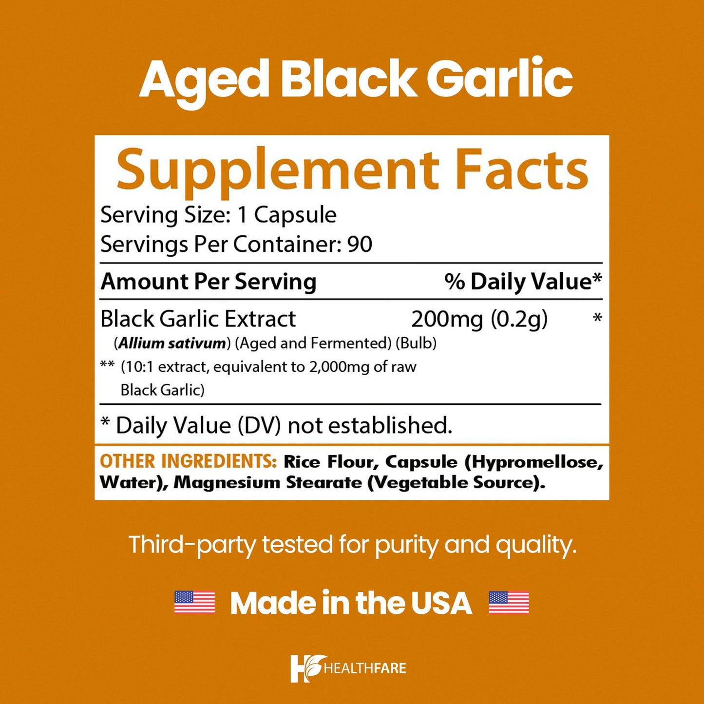 Healthfare Aged Black Garlic Supplement Capsules, 90 Count