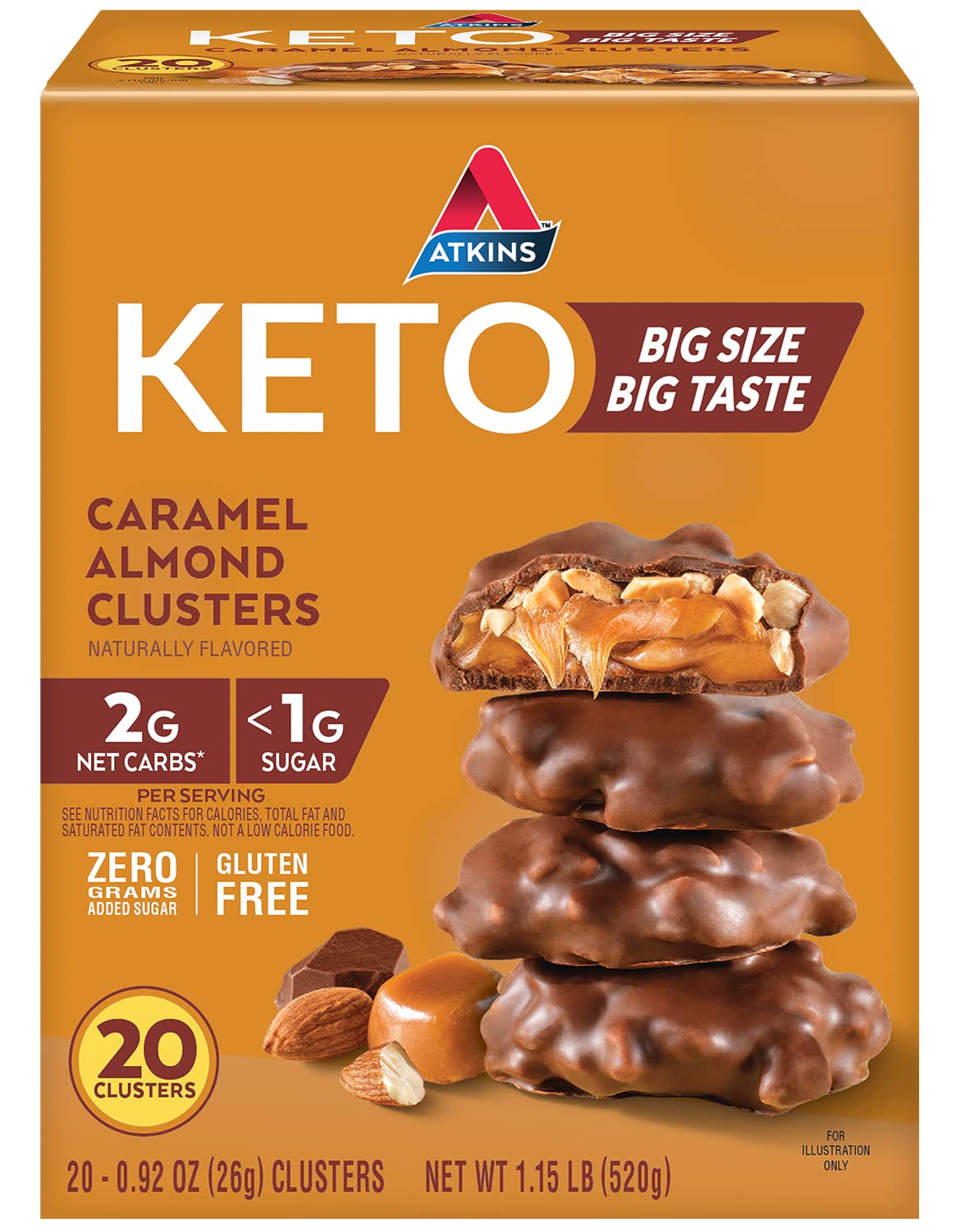 Atkins Caramel Almond Clusters & Endulge Caramel Nut Chew Bar, 20 Count