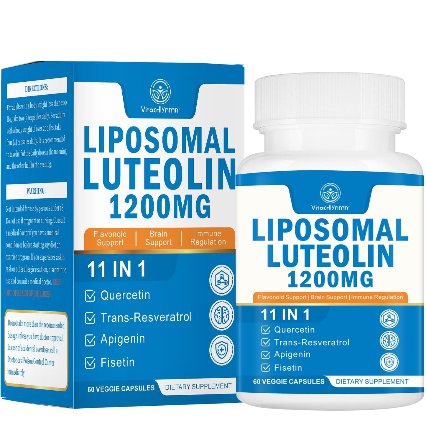 VITACRLLYNMN Liposomal Luteolin Supplement 1200MG Capsules, 60 Count
