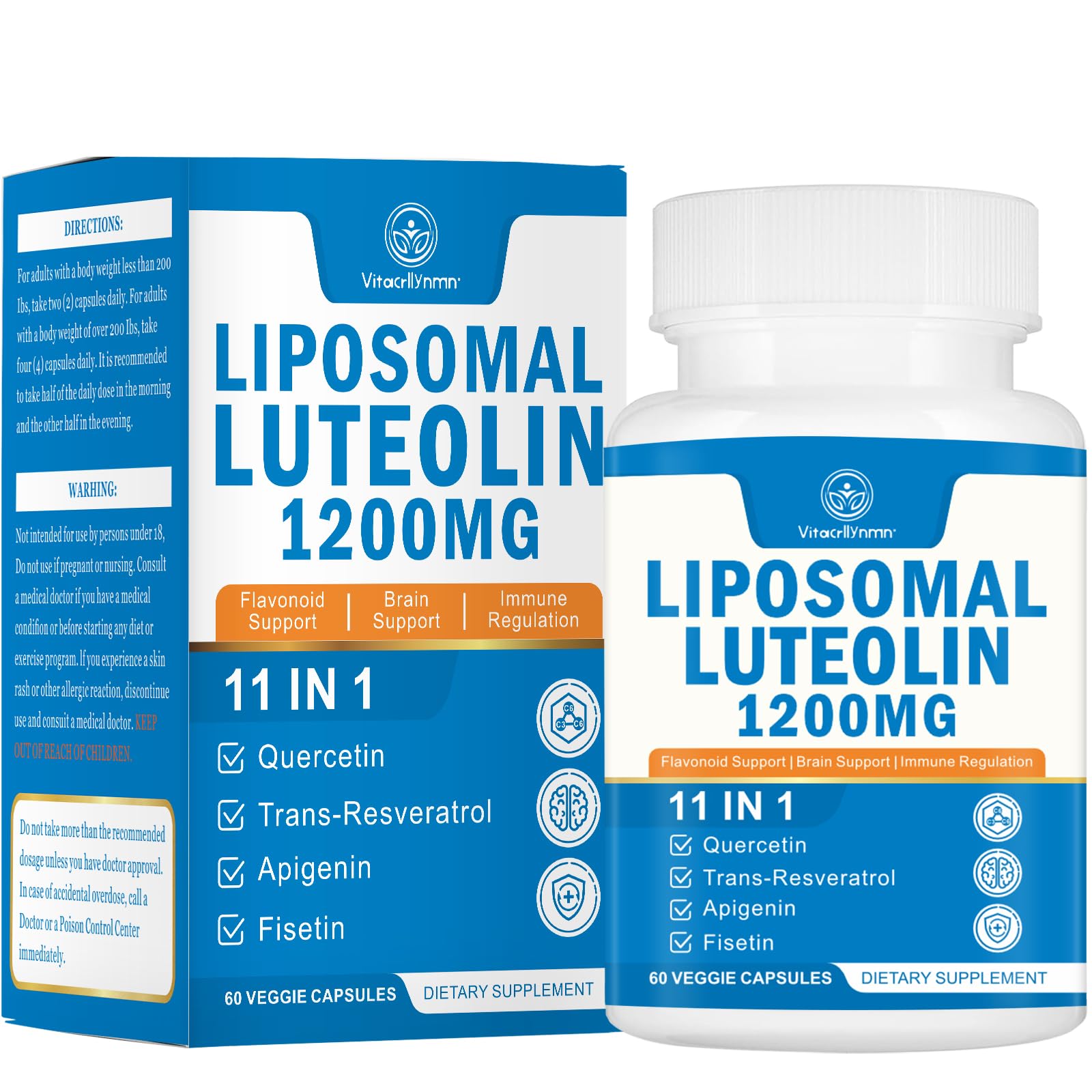 VITACRLLYNMN Liposomal Luteolin Supplement 1200MG Capsules, 60 Count