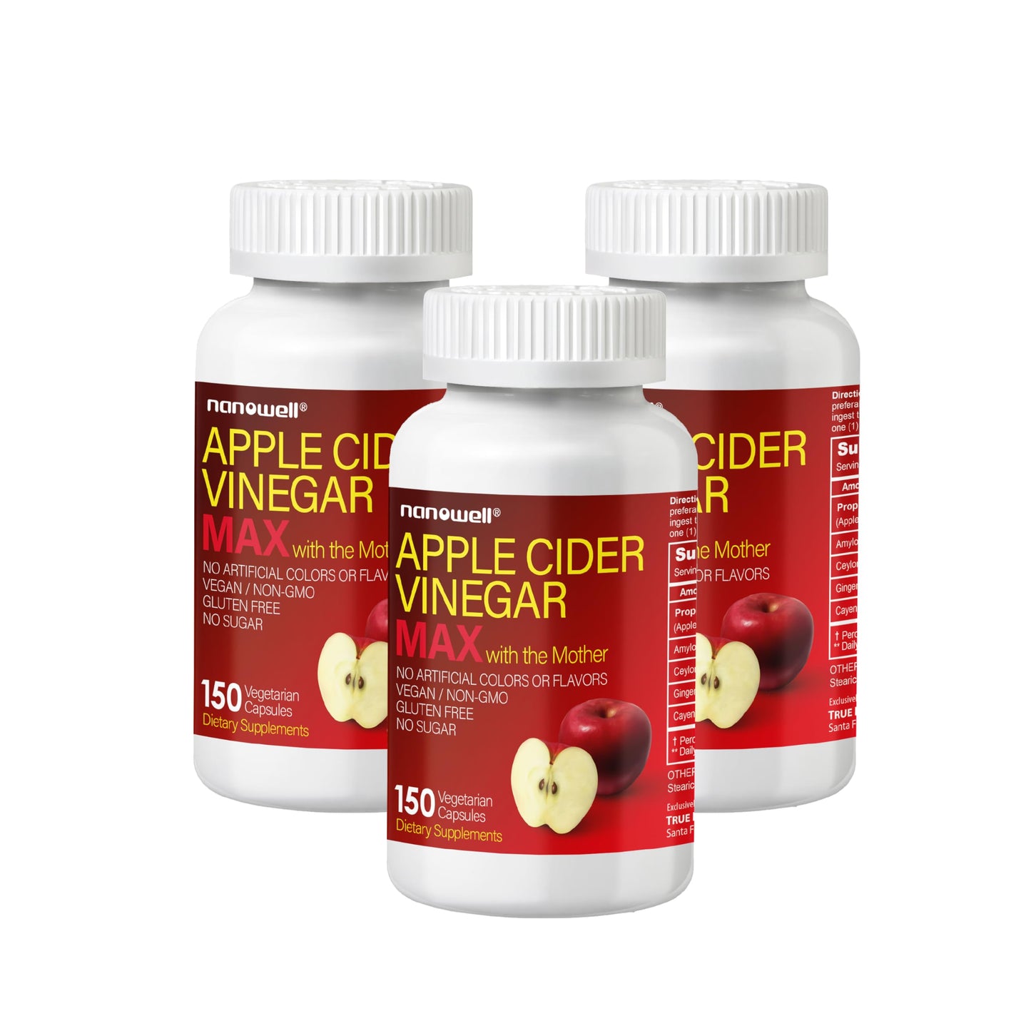 NANOWELL Apple Cider Vinegar Max with The Mother Detox & Wellness Supplement, Capsules, 450 Count (3 x 150 Count)