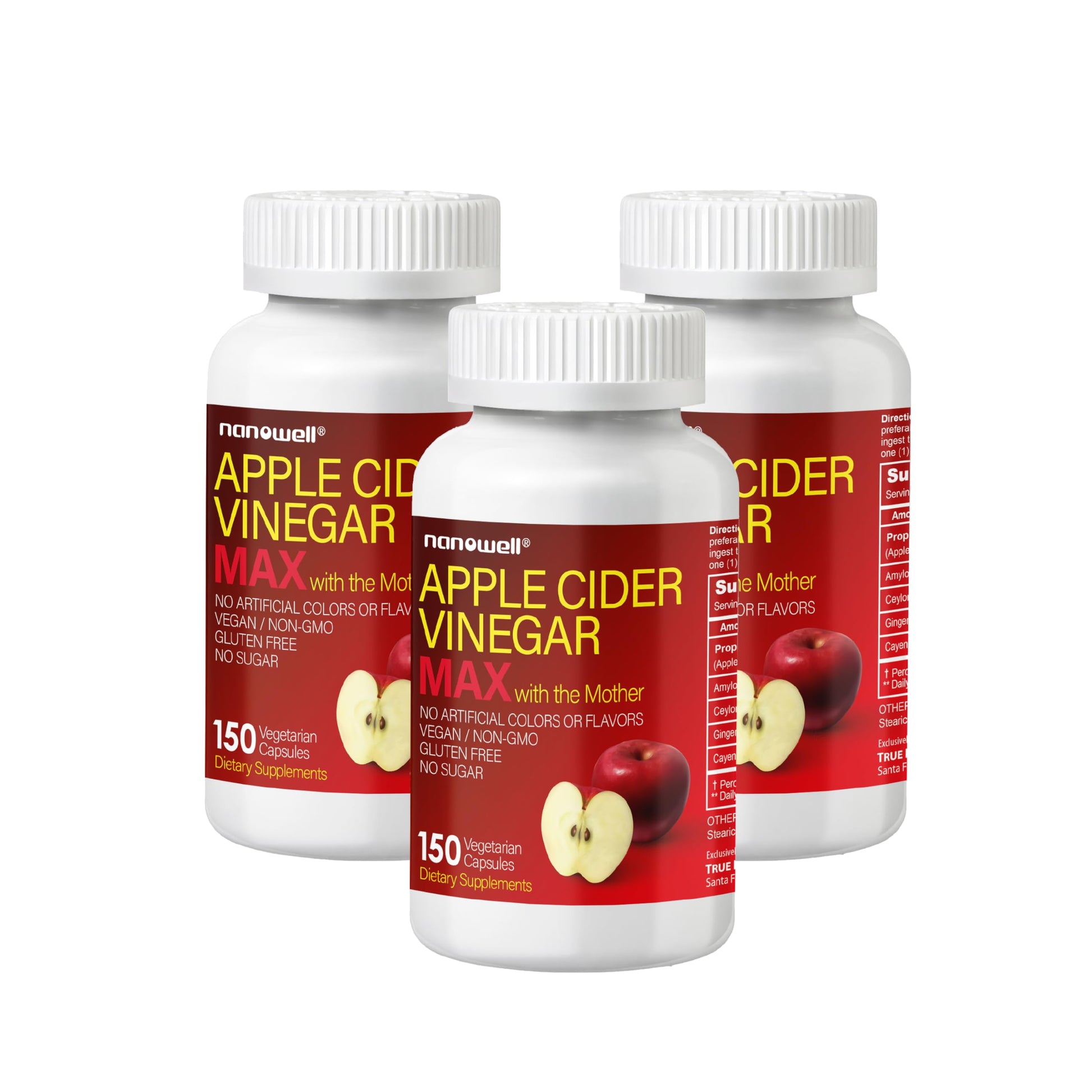 NANOWELL Apple Cider Vinegar Max with The Mother Detox & Wellness Supplement, Capsules, 450 Count (3 x 150 Count)