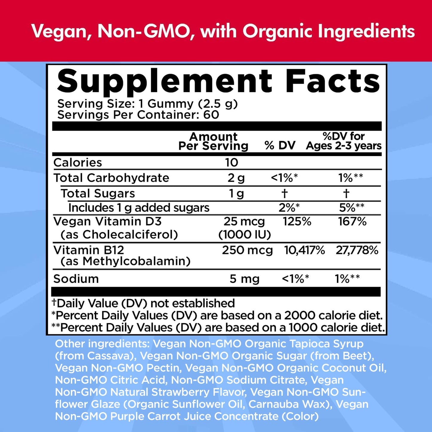 Doctor Danielle Vitamin D3 1000 IU & 250 mcg Vitamin B12, Vegan, Non-GMO, 60 Gummies