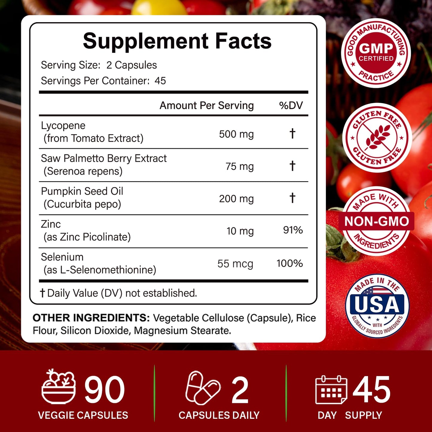 Your Nutritionist 5-in-1 Lycopene Supplement 500mg Prostate Support for Men 90 Capsules