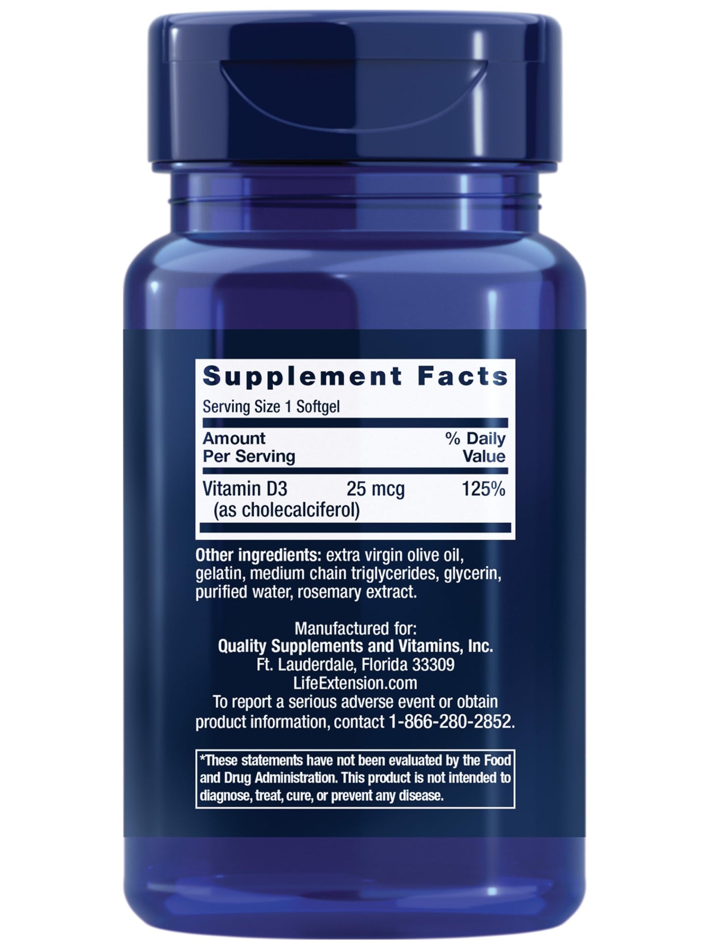 Life Extension Vitamin D3 25 mcg (1000 IU) Softgels 90