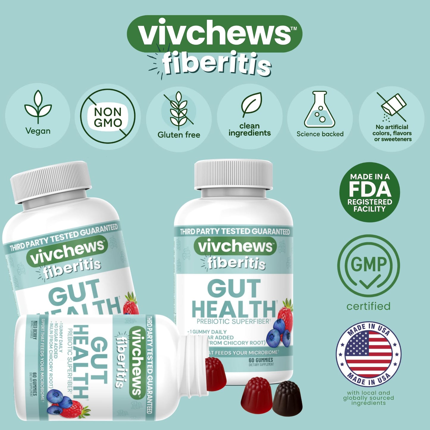 vivchews Gut Health Gummies 60 Count