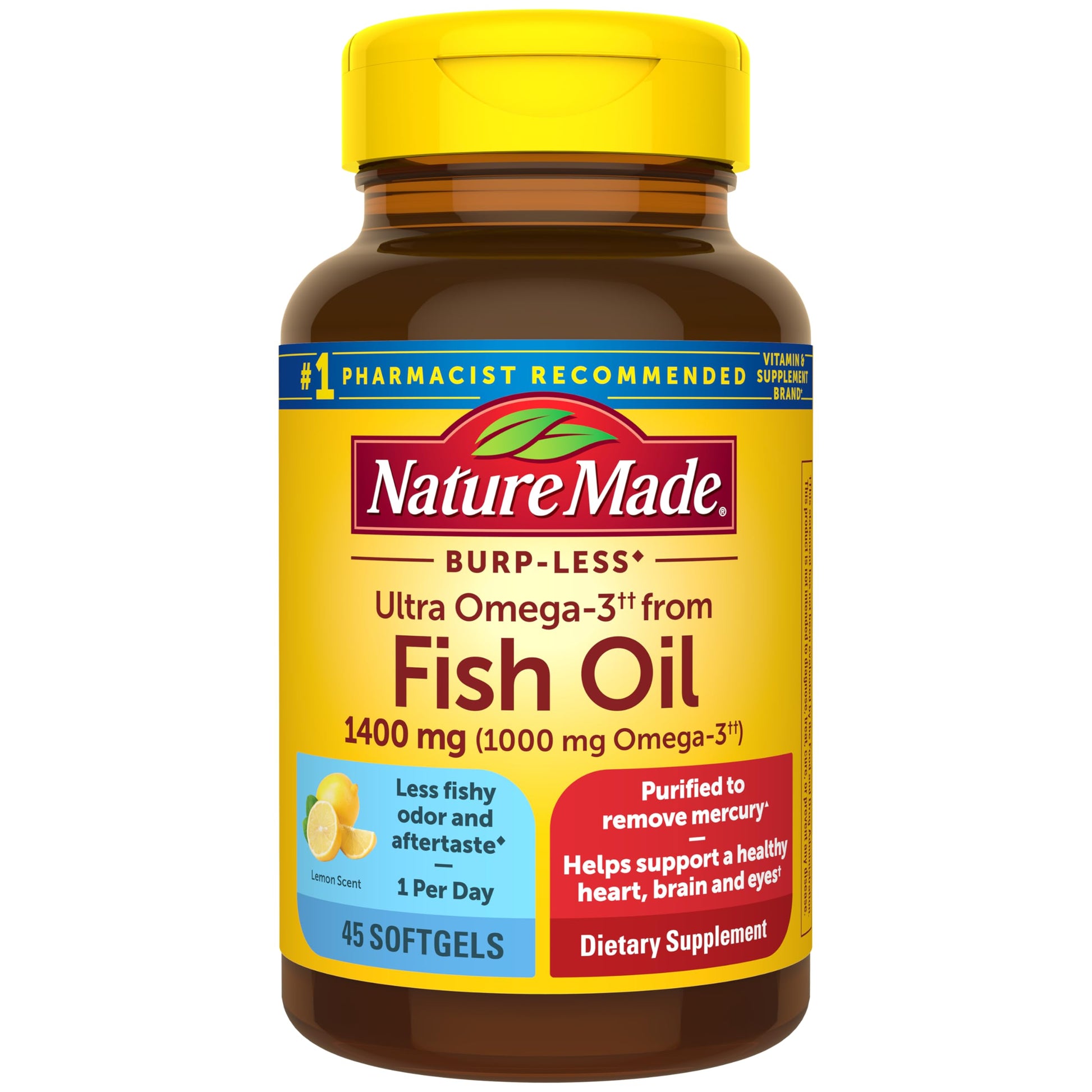 Nature Made Burp-Less Ultra Omega-3 from Fish Oil 1400 mg Softgel, 45 Softgels