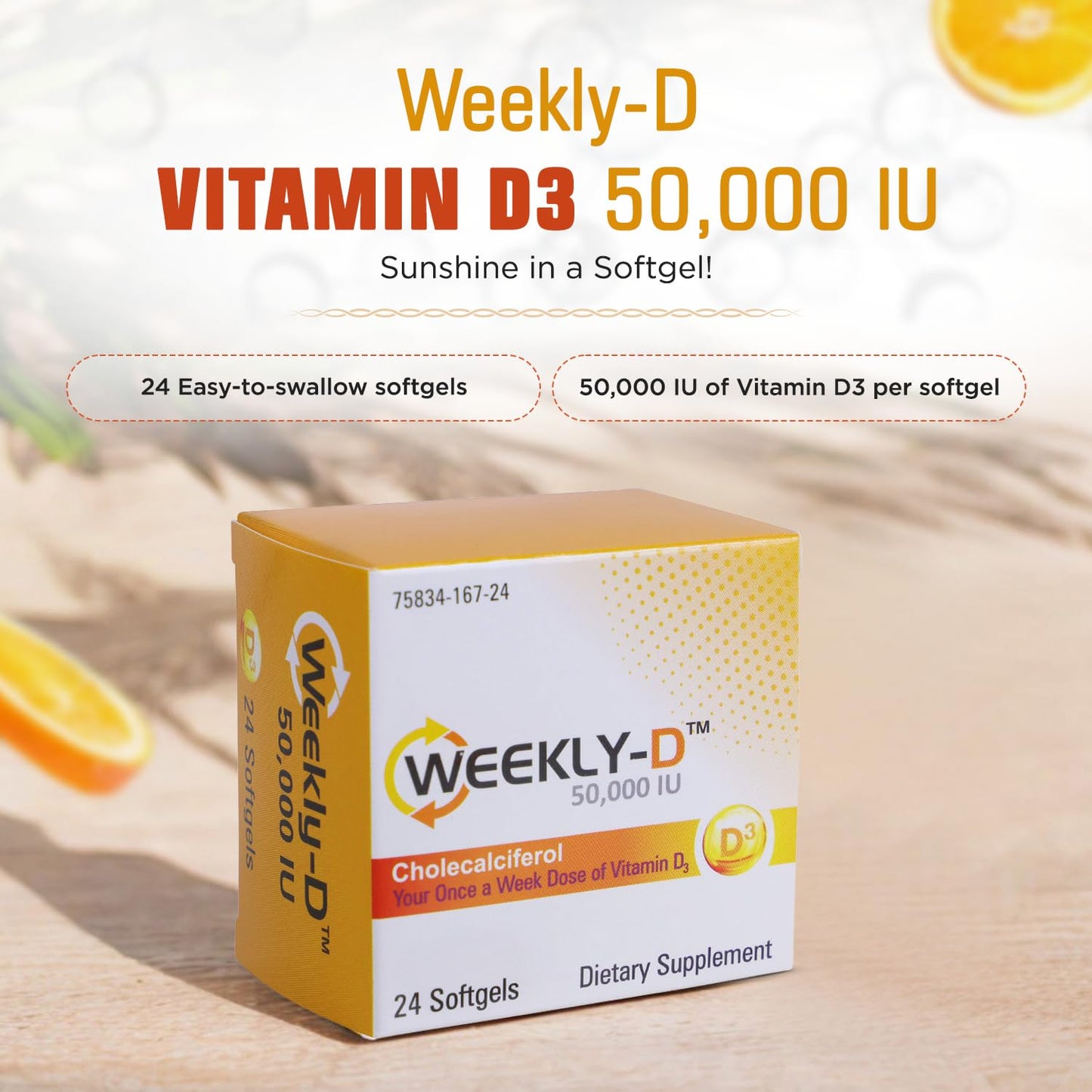 Nivagen Weekly-D Vitamin D3 50,000 IU Softgels, 24 Count
