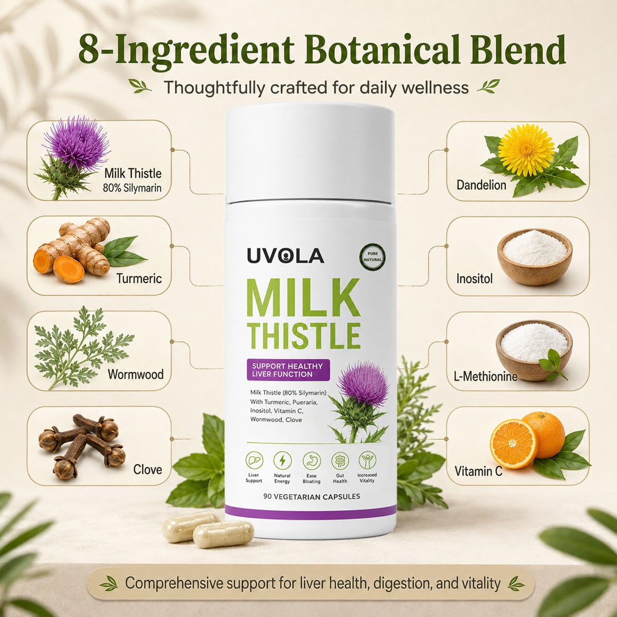 Vuiea Natural Uvola Milk Thistle Supplement Capsule 90 Count