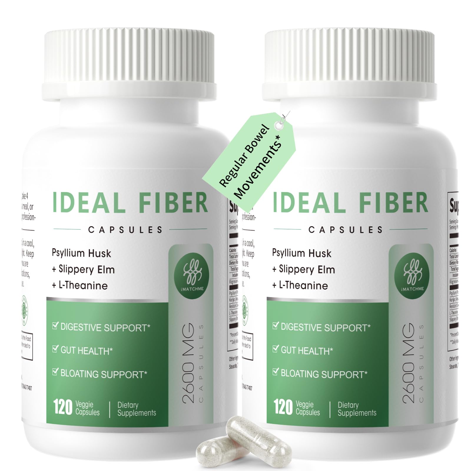 iMATCHME Psyllium Husk Powder Fiber Supplement with Slippery Elm Capsule 240 Capsules