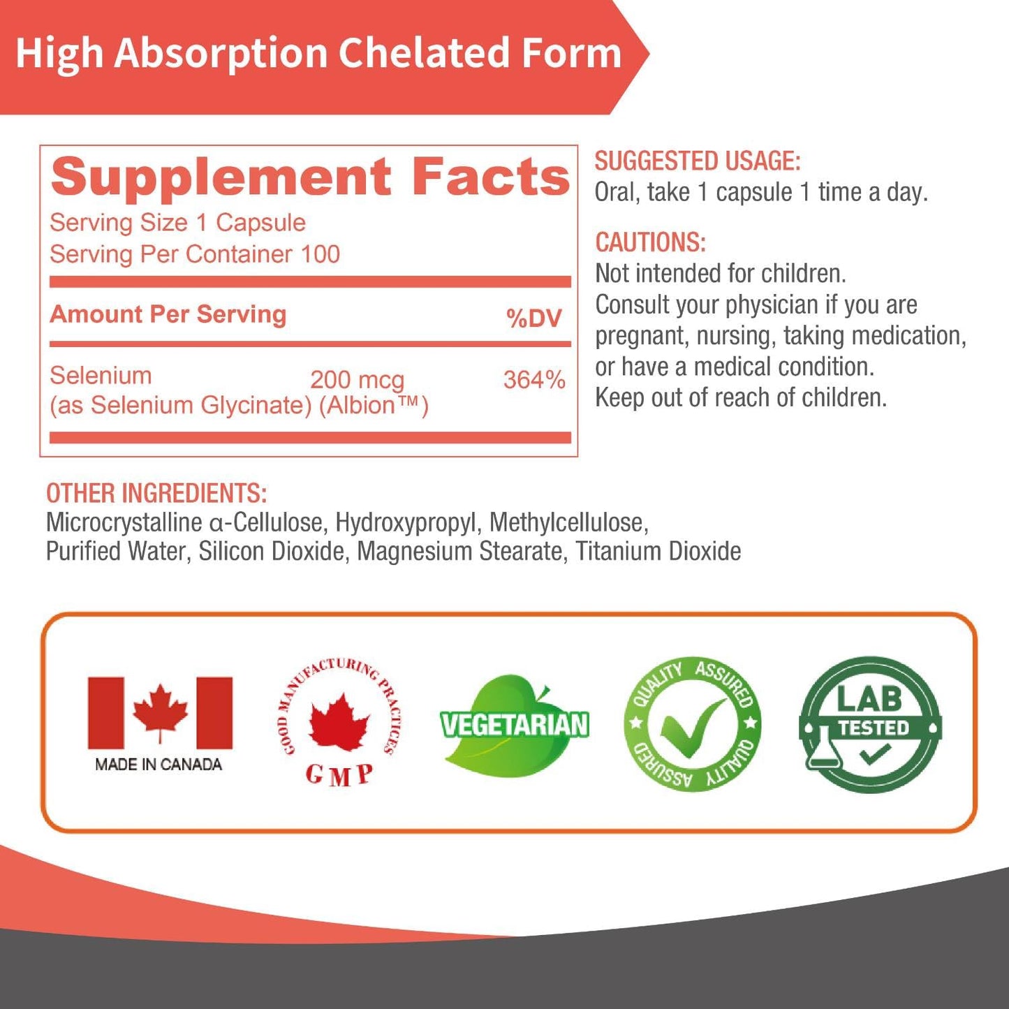 LOVITA Selenium 200 mcg Glycinate Chelated Capsules, 100 Count