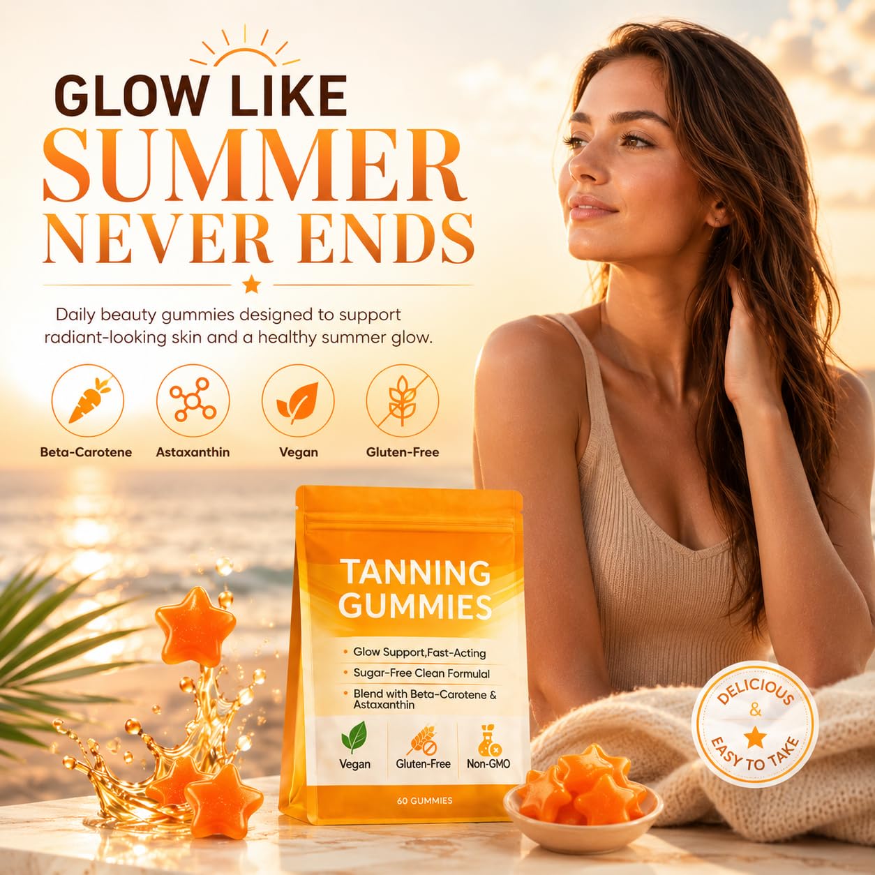 MEMOCORE Tanning Gummies Gummy, 60 Gummies