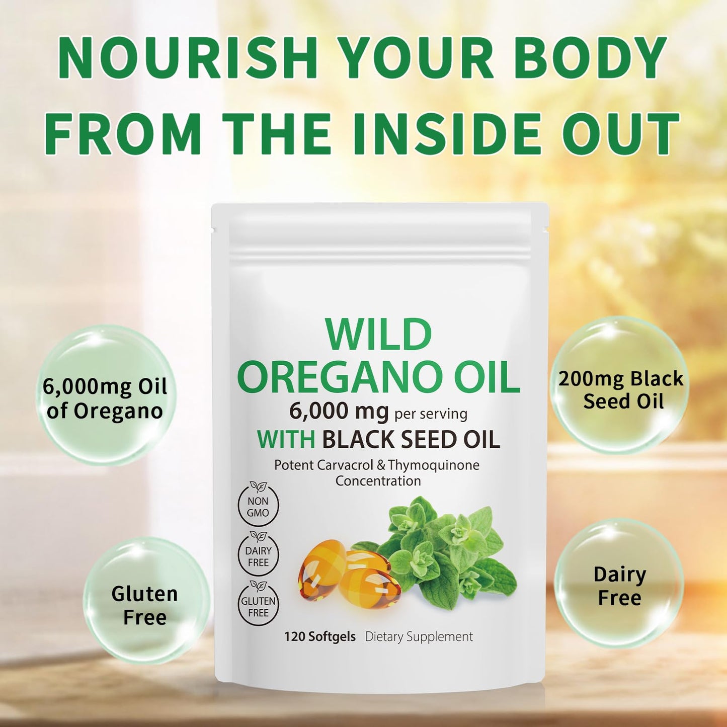 APCKFLEE Oil of Oregano Softgels 6000mg Capsule 120 Count