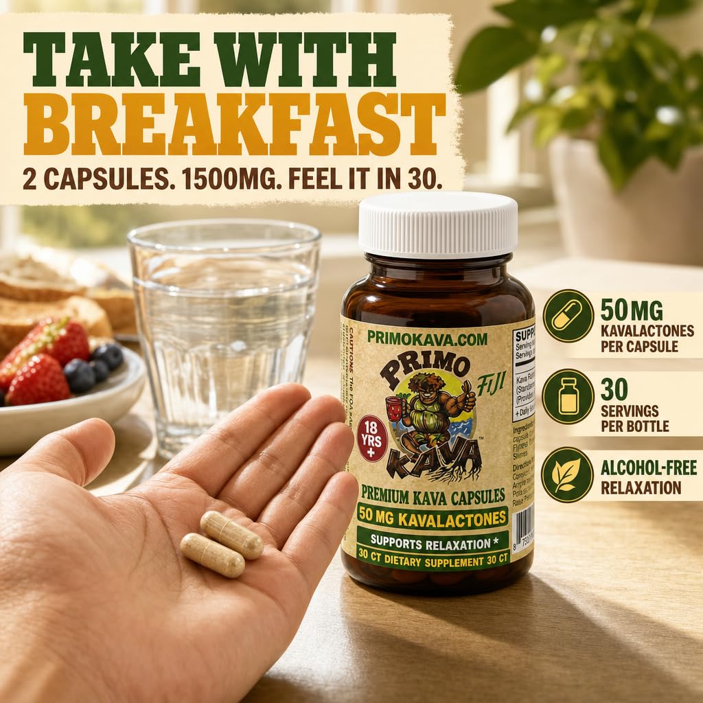 PRIMO KAVA Kava Capsules 1500mg, 30 Capsules