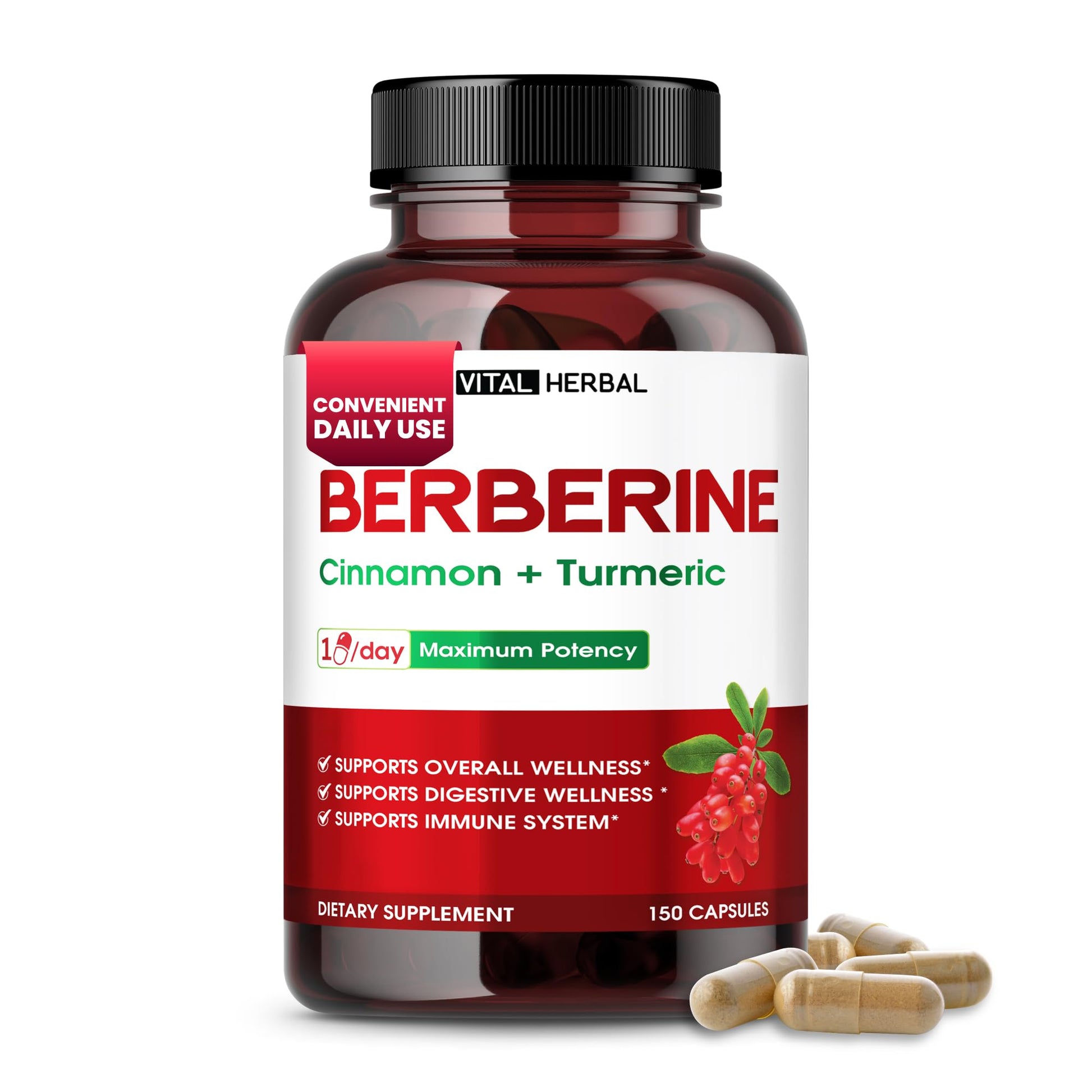 VITAL HERBAL Liposomal Berberine with Cinnamon & Turmeric Capsules, 150 Capsules