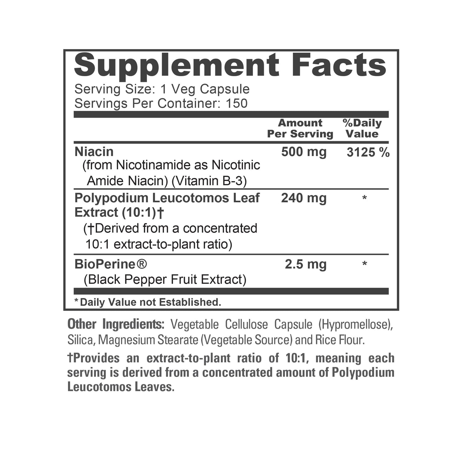 NusaPure Polypodium Nicotinamide Capsule, 150 Veg Capsules