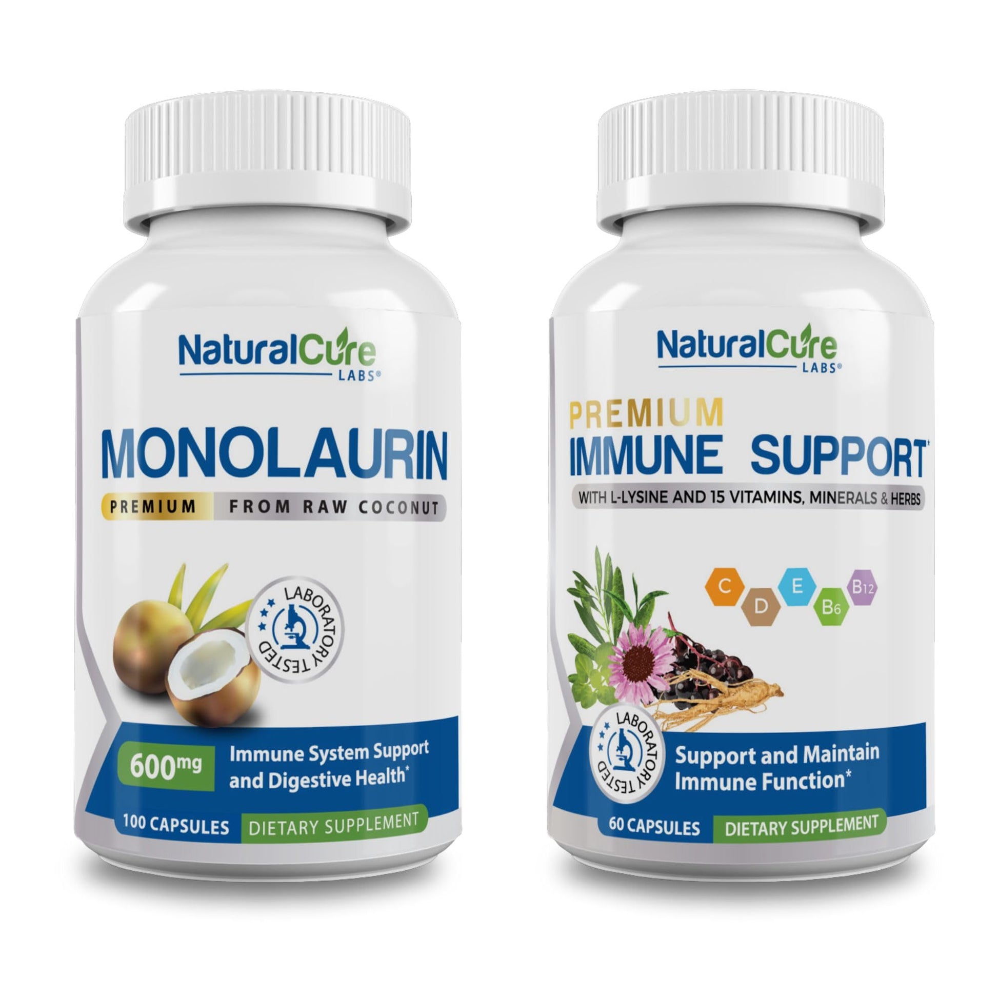 Natural Cure Labs Premium Monolaurin 600mg + Immune Support Capsules, 600-count