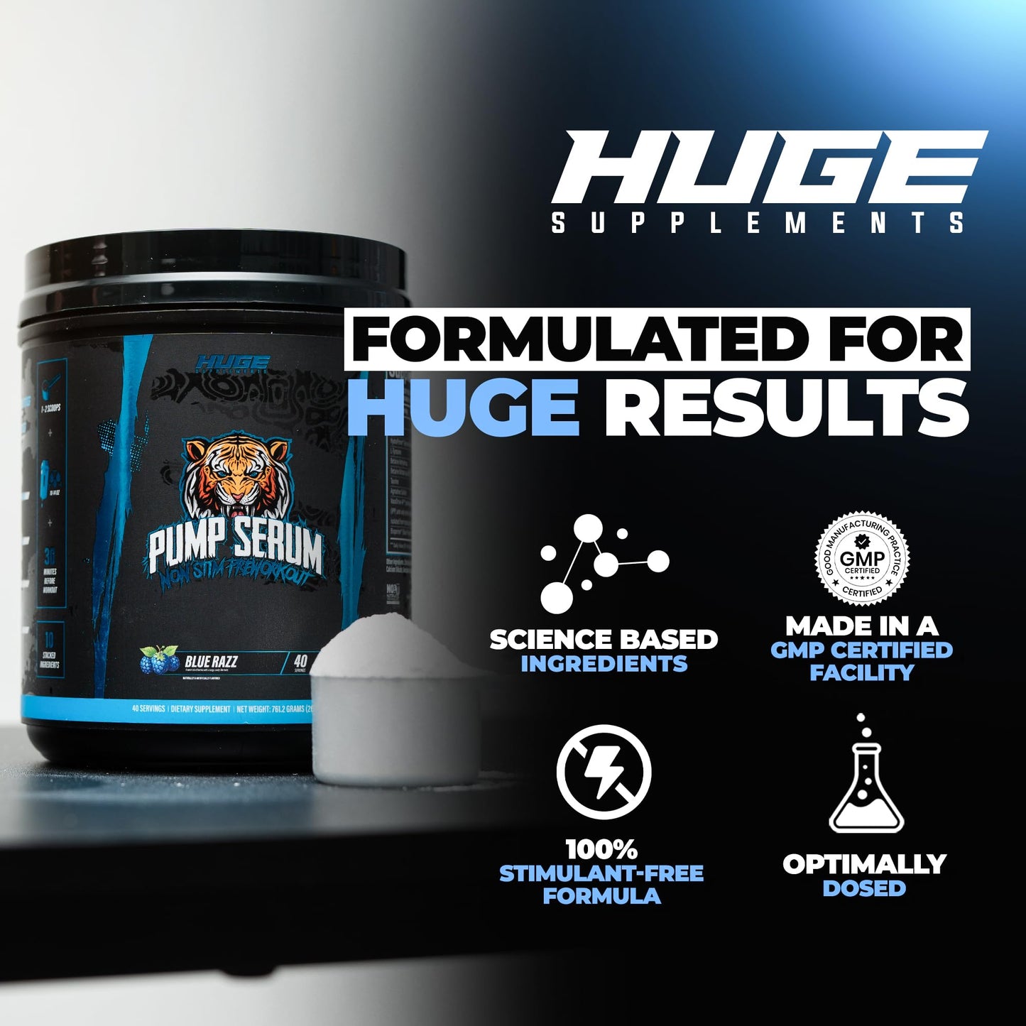 Huge Supplements Pump Serum Non-Stim Pre-Workout, Powder, 40 Servings