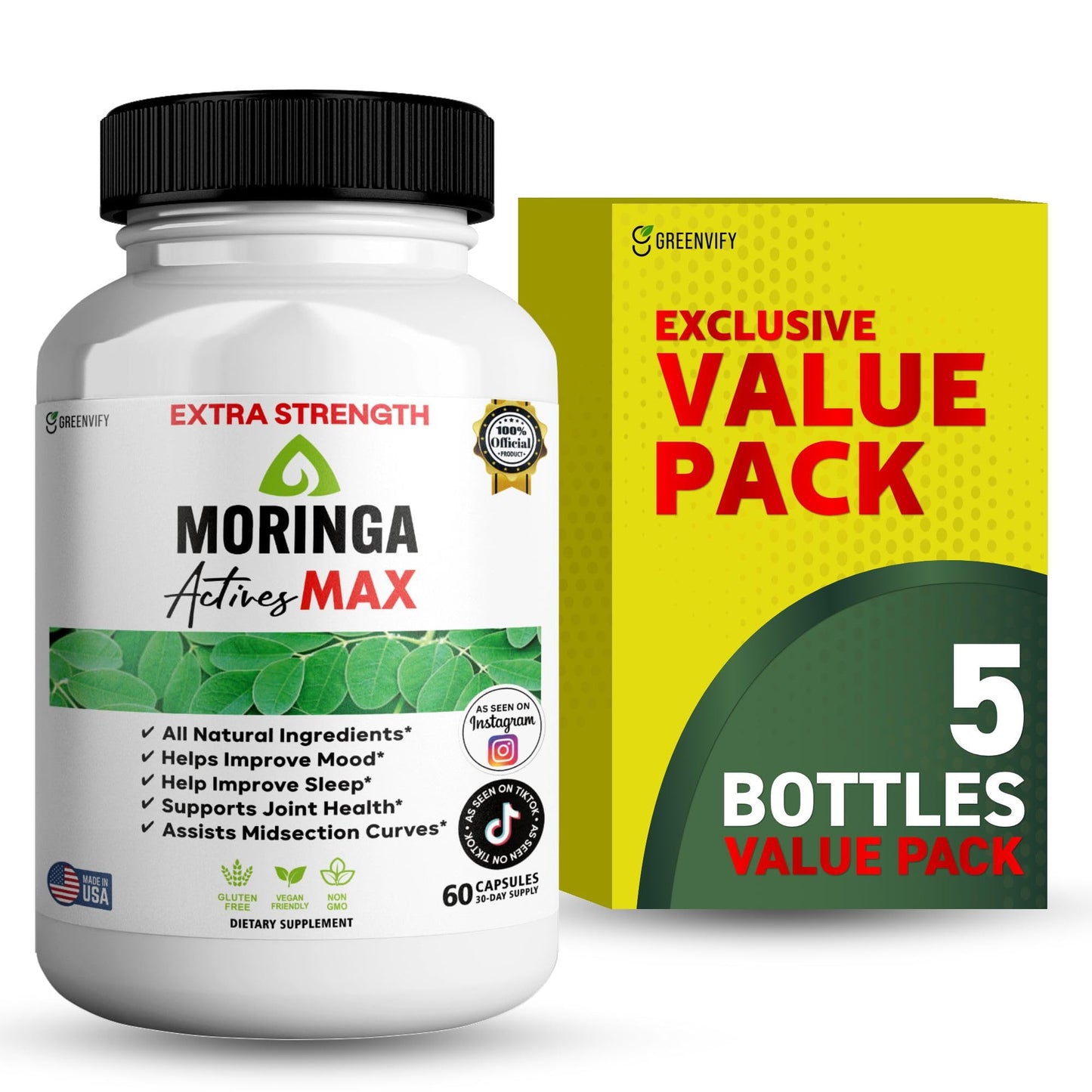 GREENVIFY Moringa Actives Max Dietary Supplement Capsules, 300 Capsules