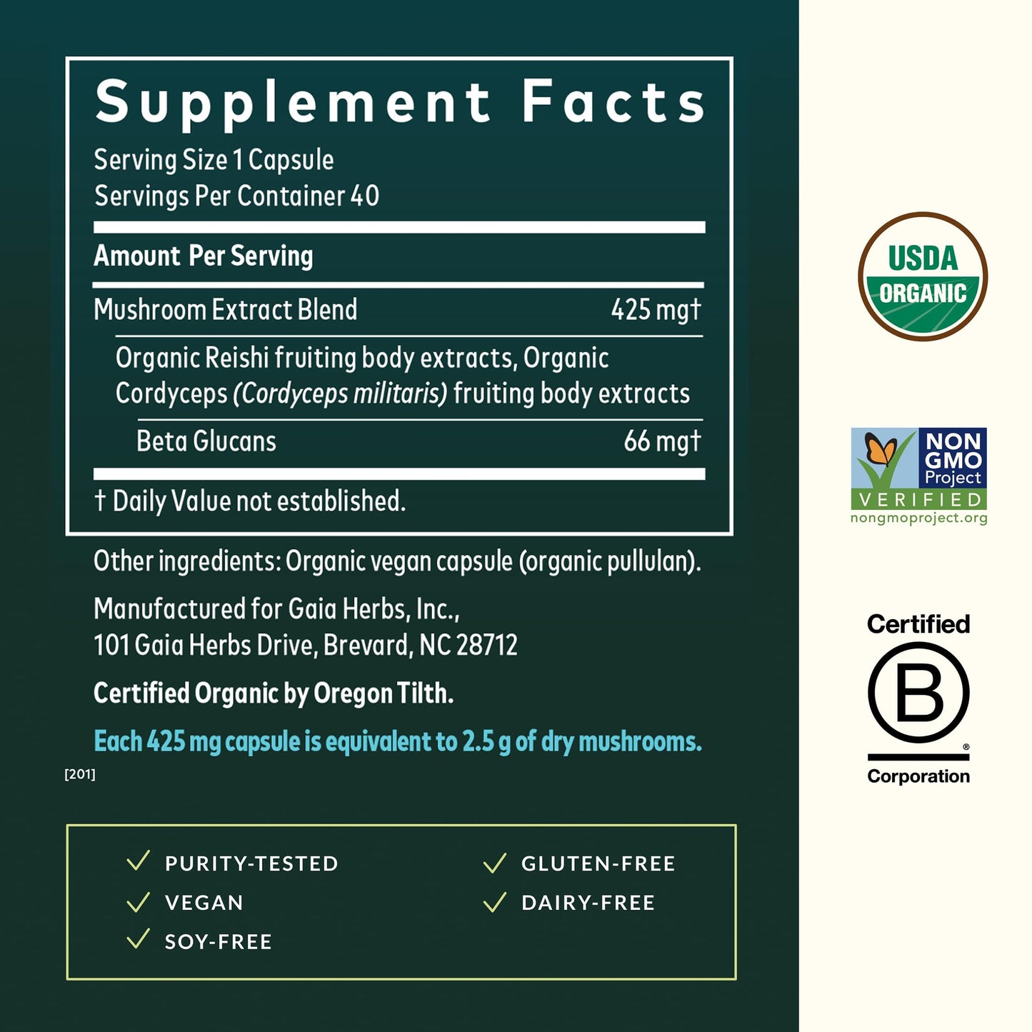 Gaia Herbs Reishi & Cordyceps Immune Support Capsules 40 Count