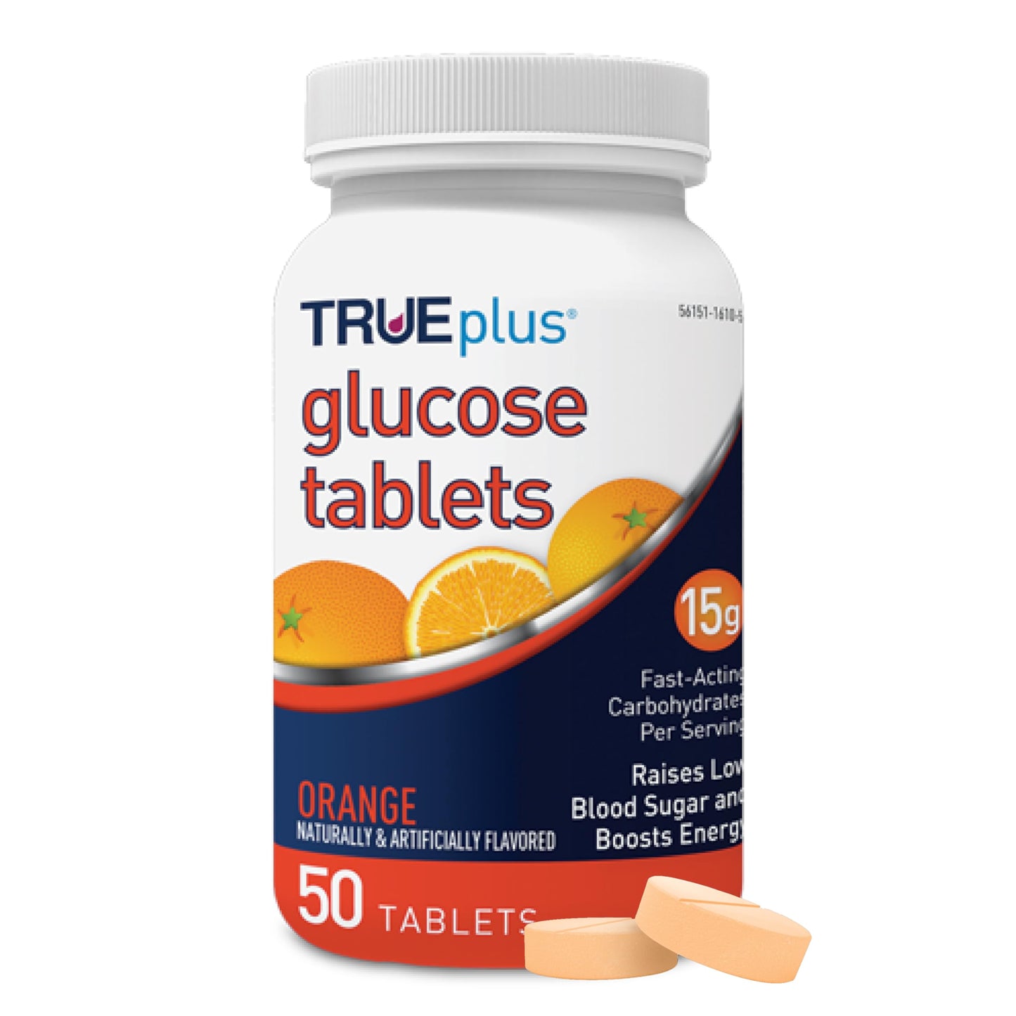 TRUEplus Glucose Tablets Chewable Orange Flavor, 50 Count