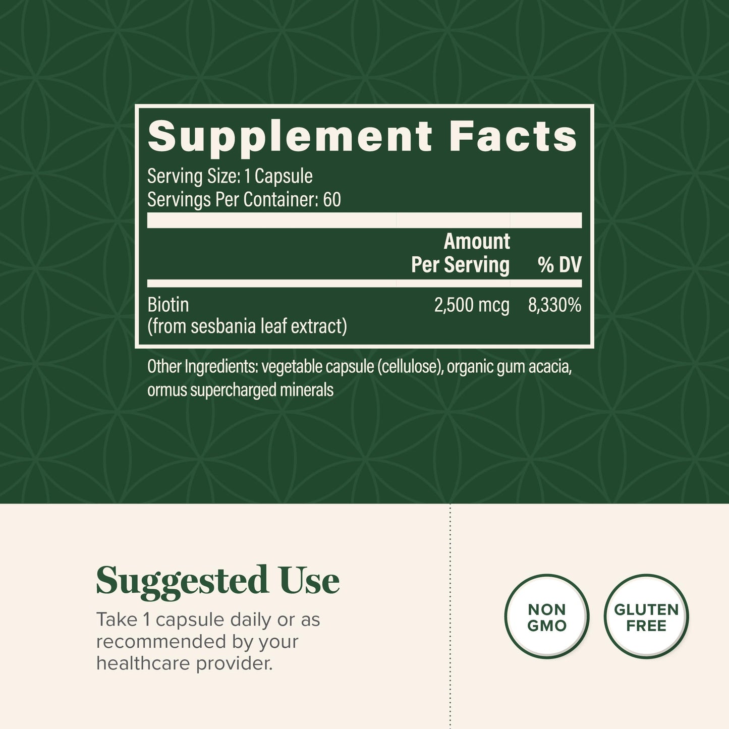 Global Healing Center Biotin 2500mcg Hair Growth Supplement for Women and Men Capsule 60
