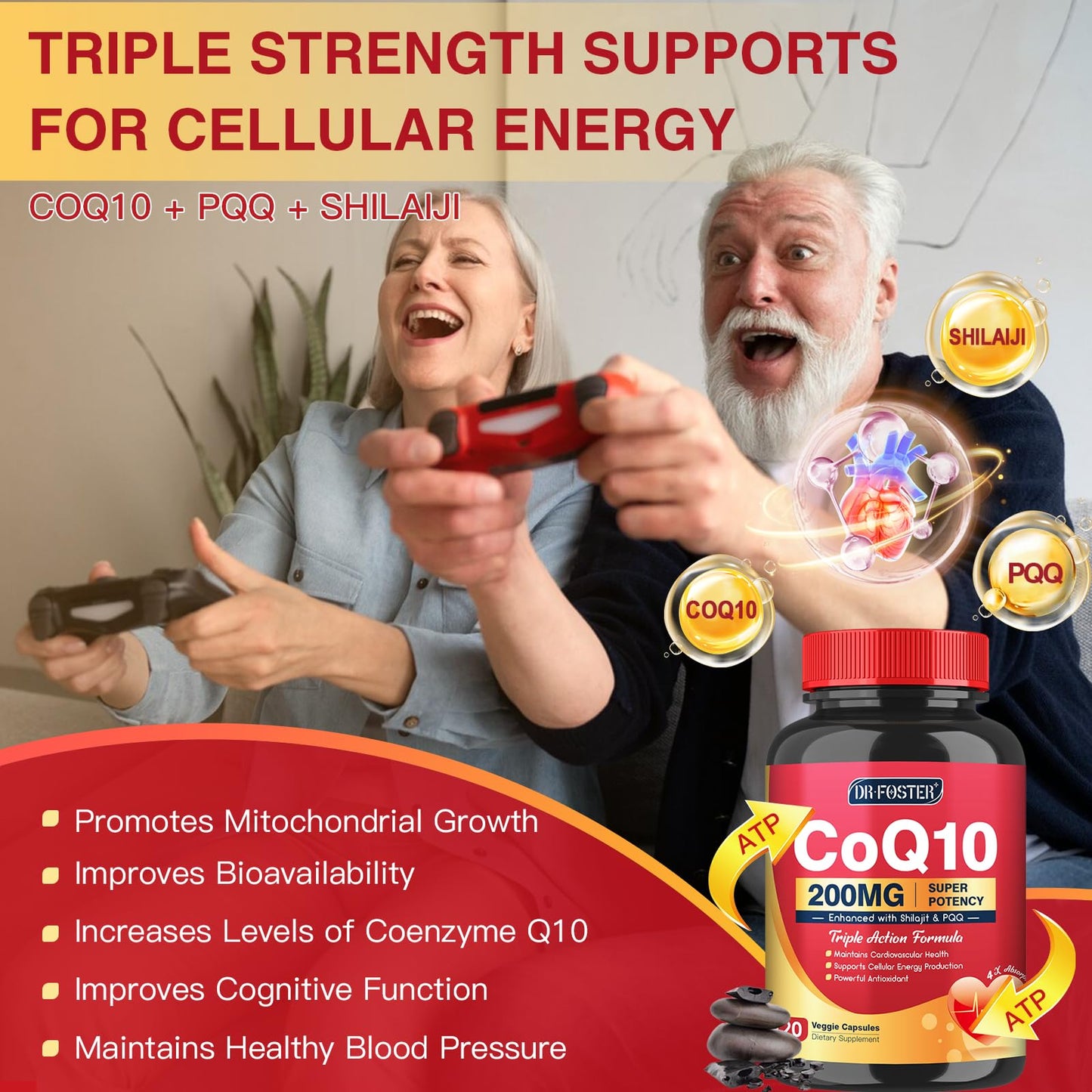 Quinovit CoQ10 200mg with PQQ & Shilajit - High Absorption with Bioperine Coenzyme Q10 Supplements - Powerful Antioxidant for Heart & Brain Health and Energy-Production, 120 Capsules