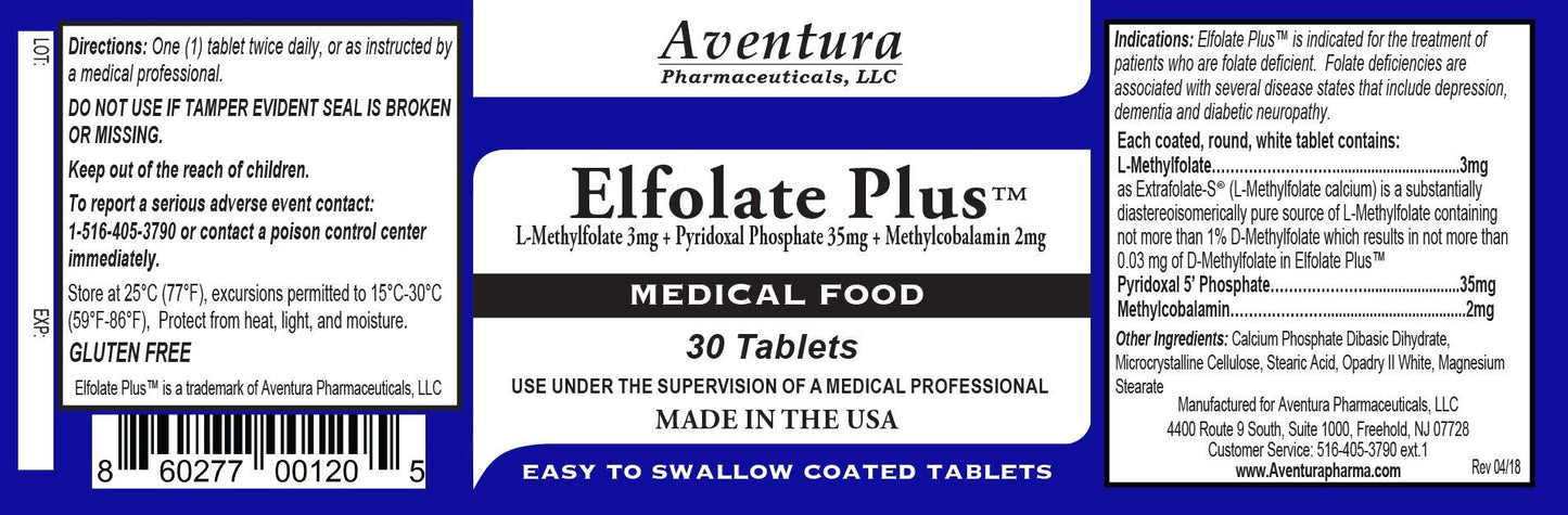 ELFOLATE Plus 3mg L-Methylfolate Tablets, 90 Count