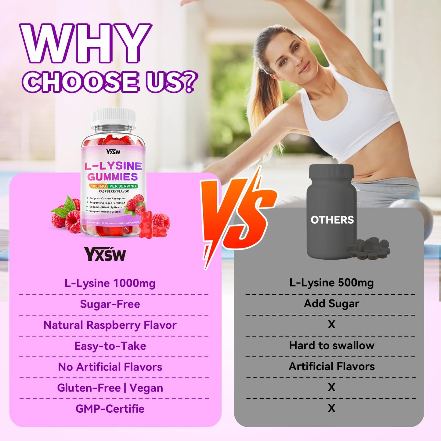 YXSW L-Lysine 1000mg Gummies 60 Count