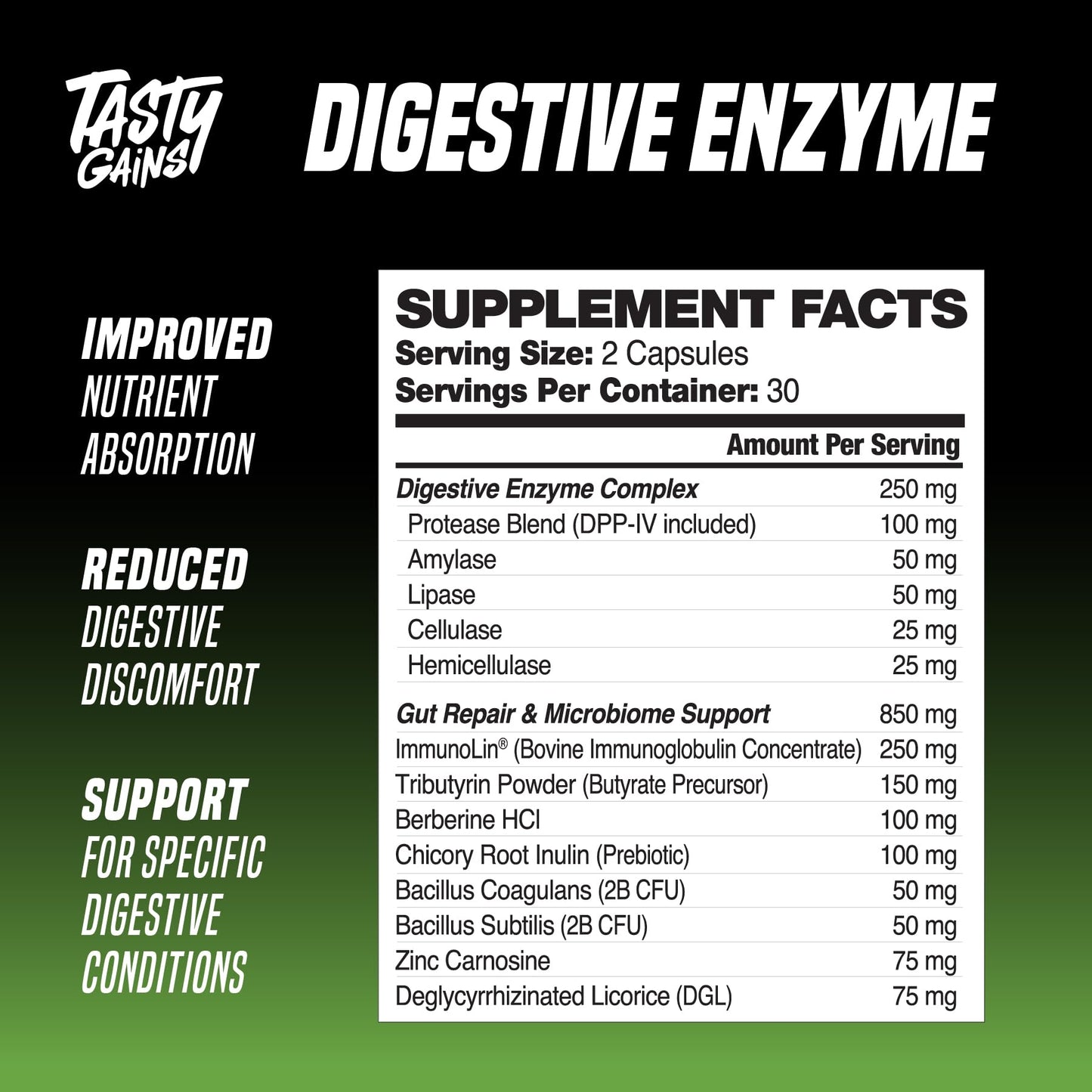 TASTY GAINS Complete Digestive Enzymes Supplement for Gut Health 60 Gummies