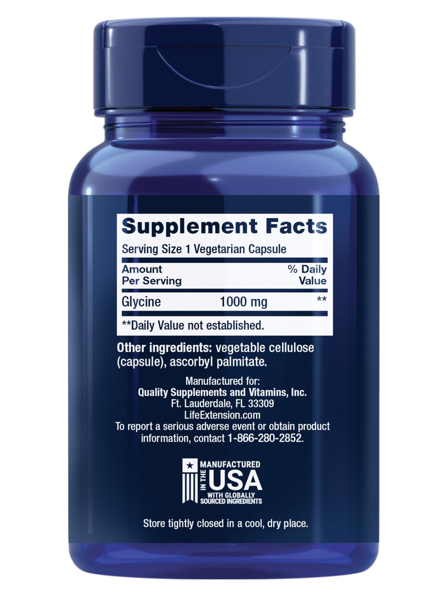 Life Extension Glycine 1000 mg Capsule, 100 Count