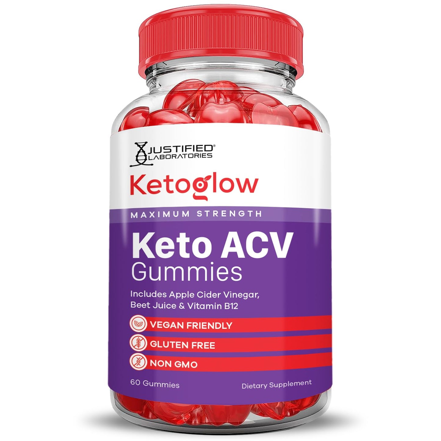 Justified Laboratories Keto Glow ACV Gummies Advanced Formula 1000MG, Apple Cider Vinegar, Pomegranate Beet Juice Powder, B12, Vegan, Non-GMO, 300 Gummies