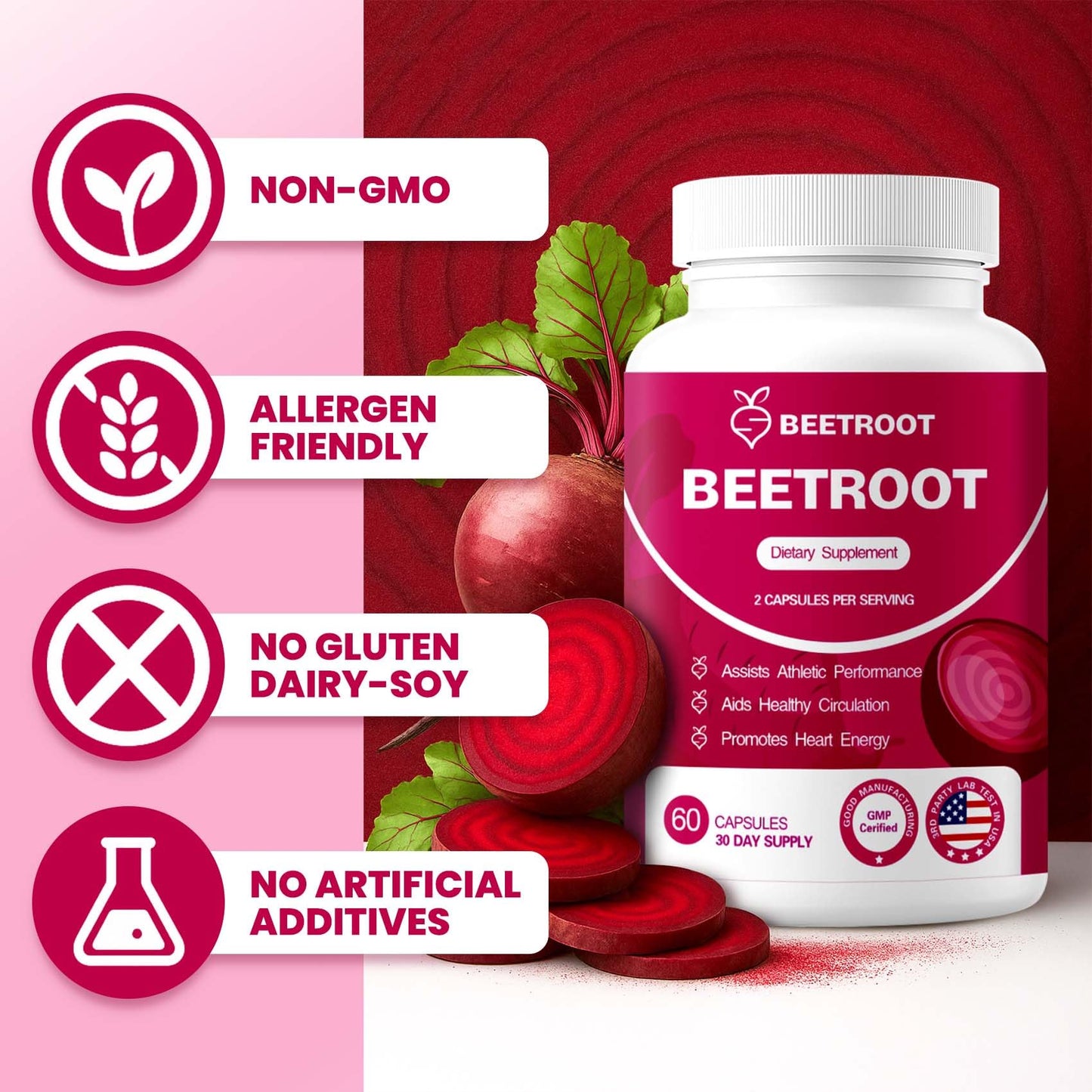 ZENVIVIAN Beetroot Capsules 1300mg, Non-GMO Beet Root Powder Supplement, 60 Vegan Capsules