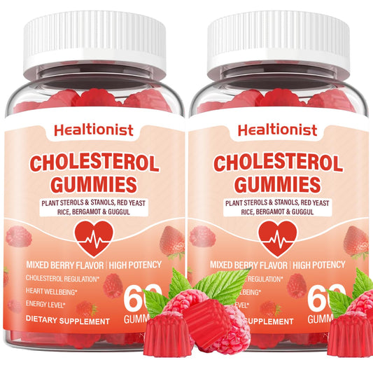 Healtionist Cholesterol Supplements with 2000 mg Plant Sterols & Stanols, Citrus Bergamot, Red Yeast Rice, Mixed Berry Flavor, Gummy, 120 Count