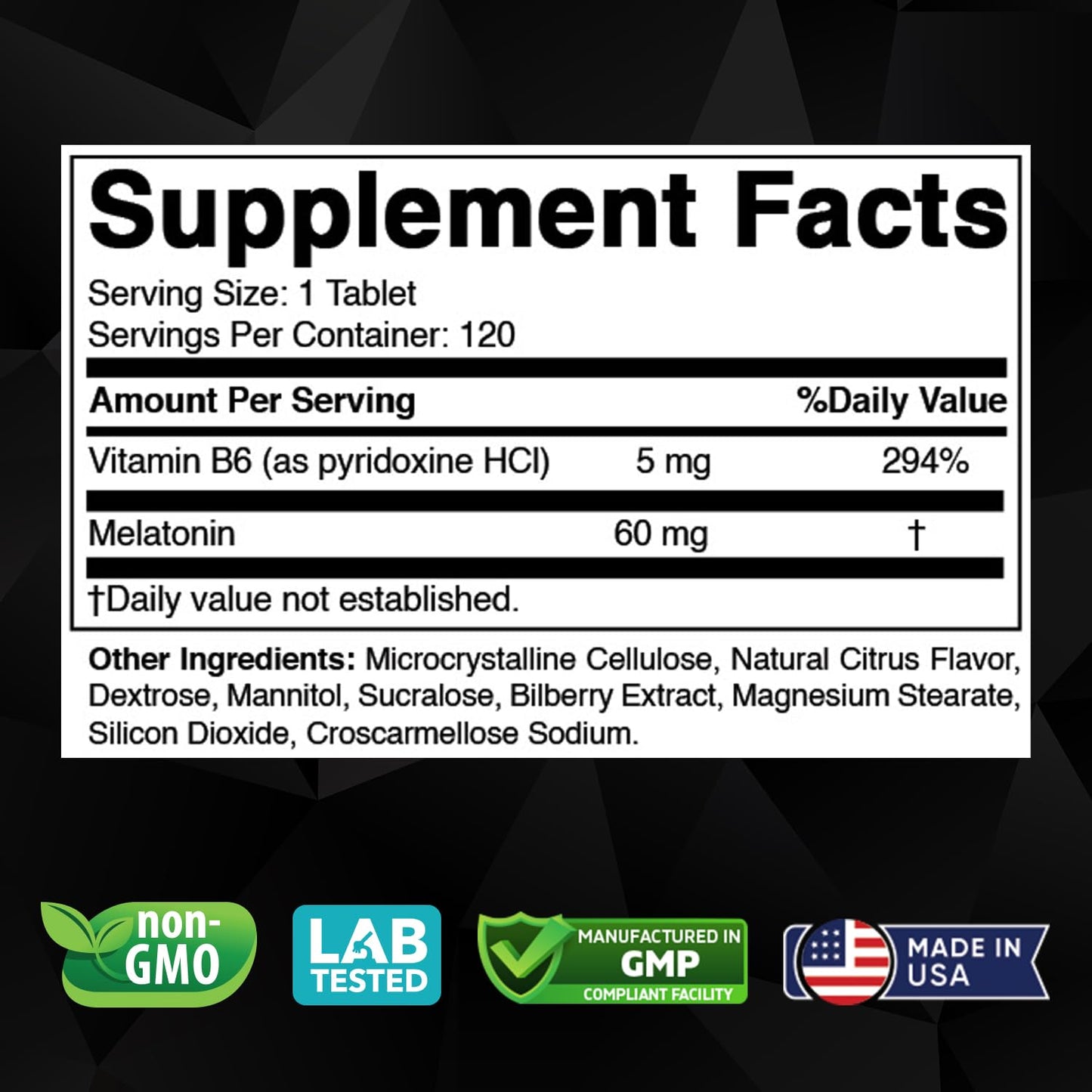 Vitabod Melatonin 60 mg with Vitamin B6 Tablet, 120 Count