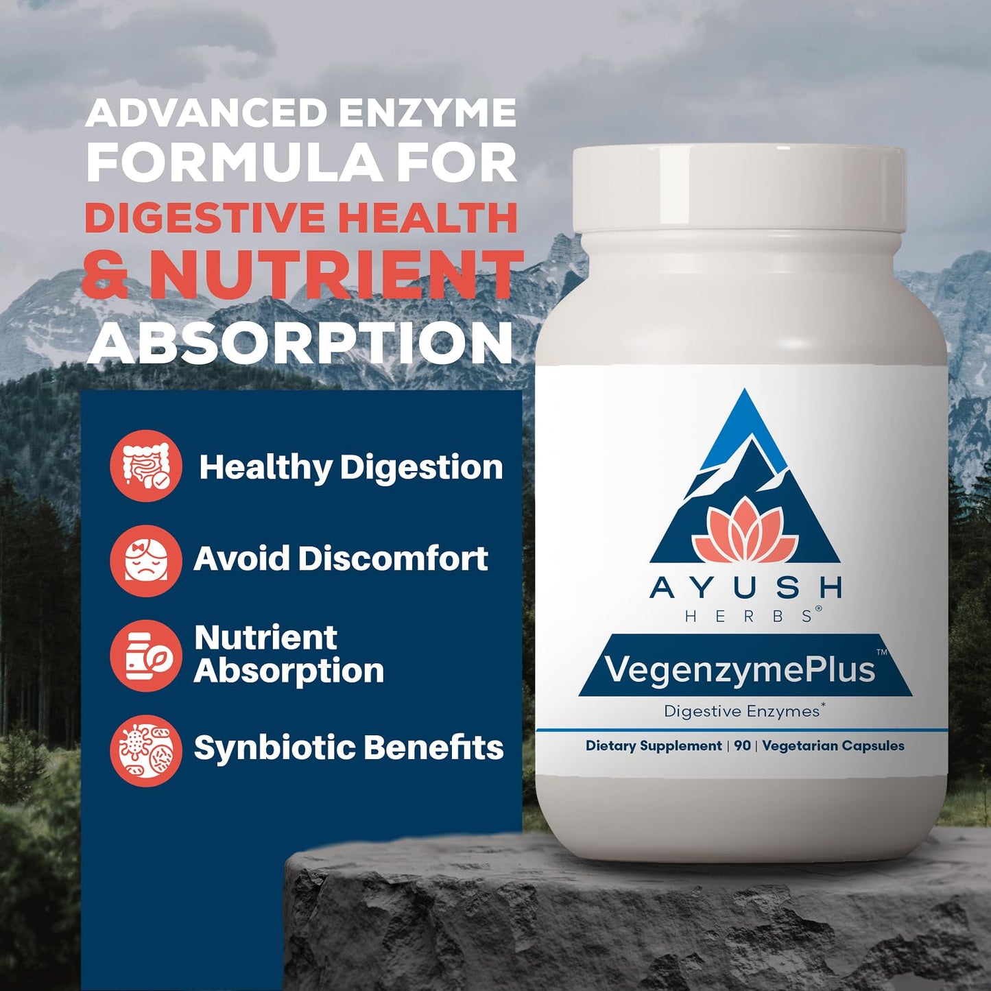 Ayush Herbs VegenzymePlus Digestive Enzymes for Women & Men Capsule 90 Count