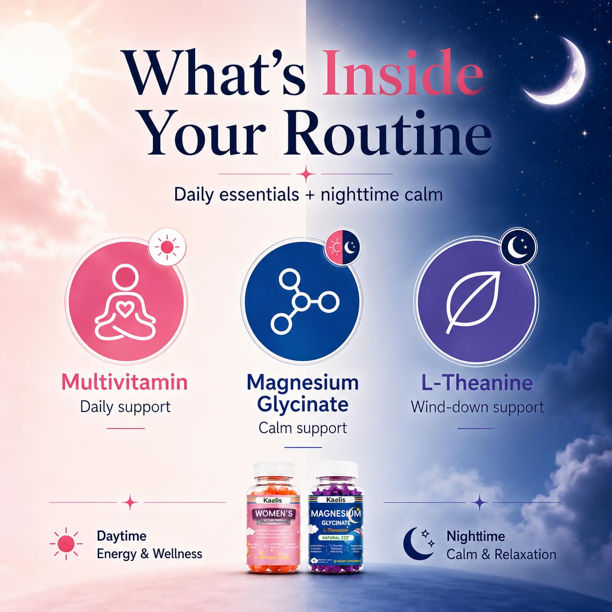 Kaelis Women's AM PM Multivitamin & Magnesium Glycinate Gummies, 120 Count