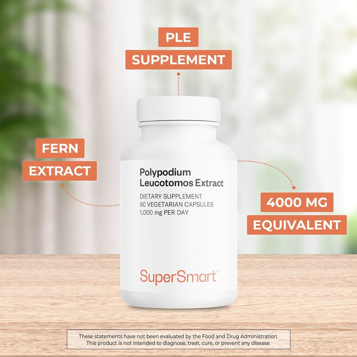 Supersmart Polypodium Leucotomos Extract 1000 mg per Day Capsule, 90 Capsules