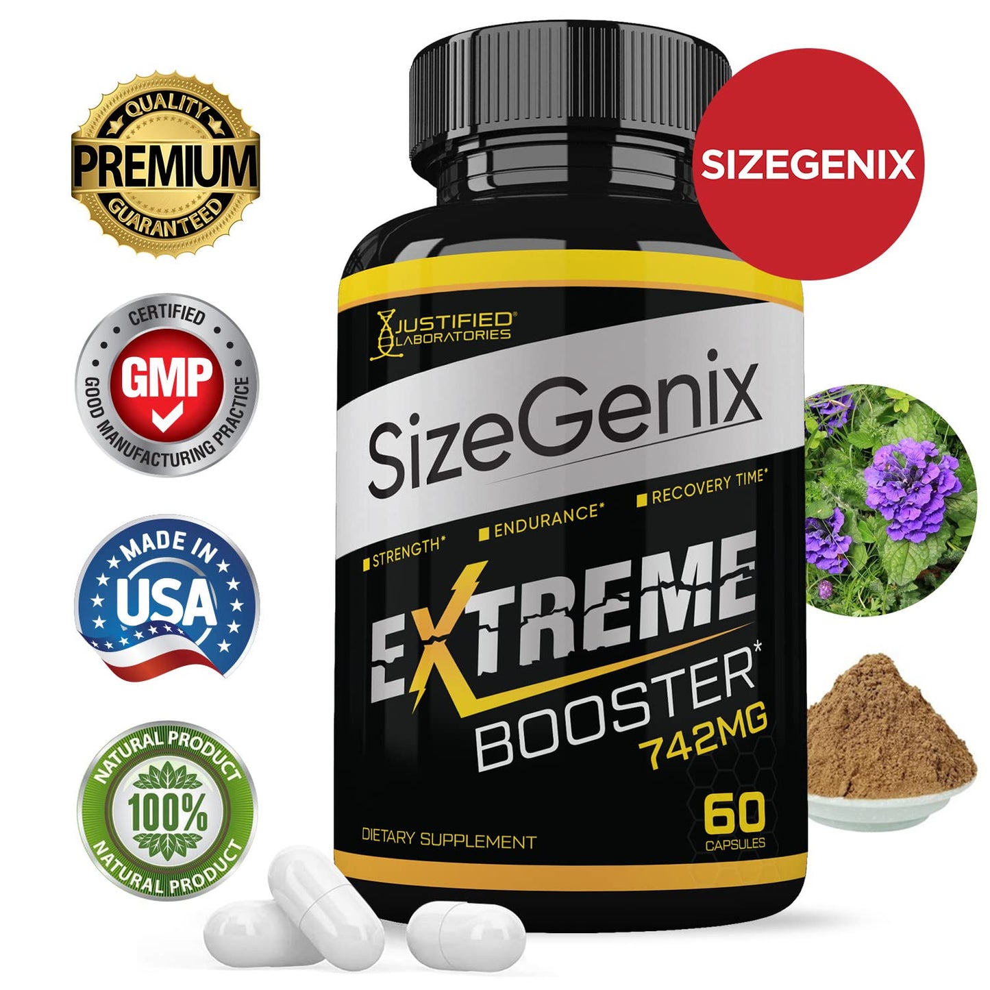 Justified Laboratories Sizegenix 742mg All Natural Advanced Men's Health Formula Capsules, 600 Capsules