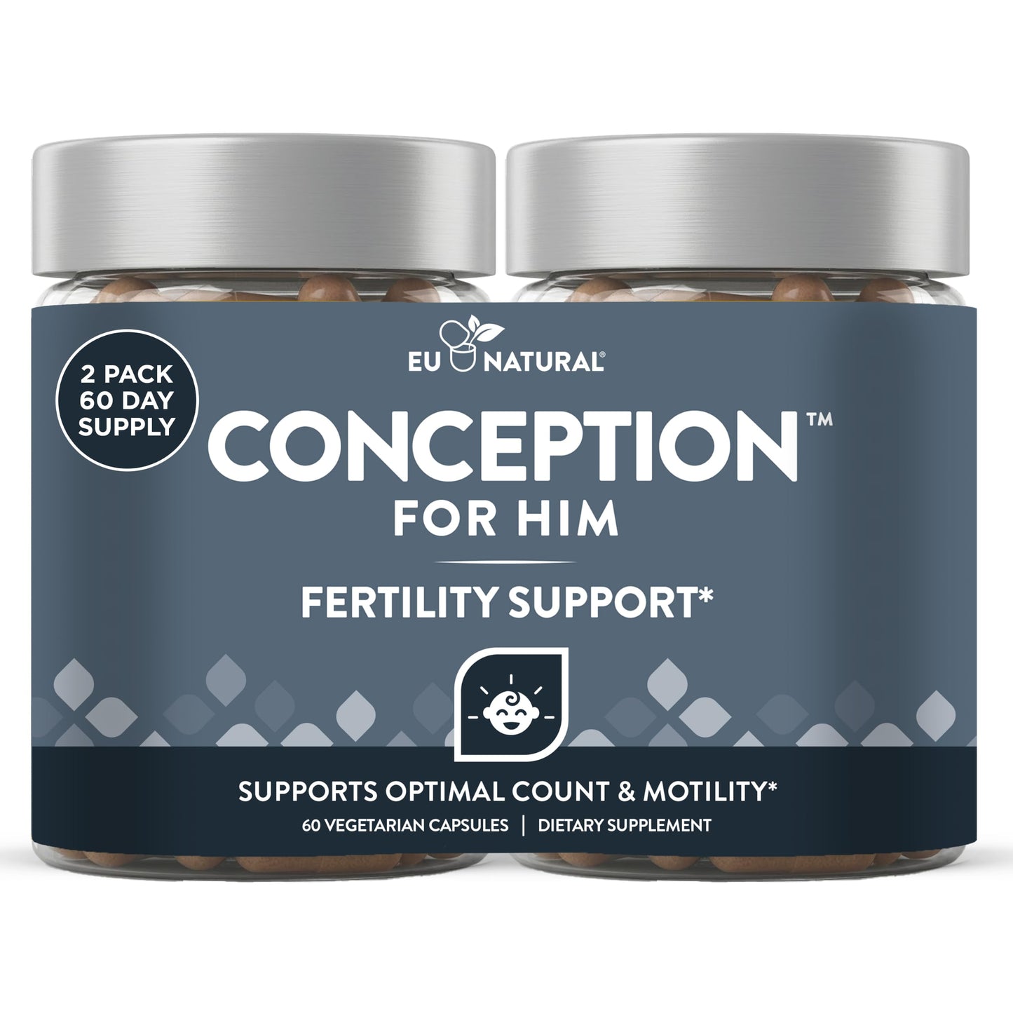 Eu Natural Conception for Him - Male Fertility Supplements with Ashwagandha, Folate & Zinc, Sperm Count, Motility & Strength Support, 120 Vegetarian Capsules