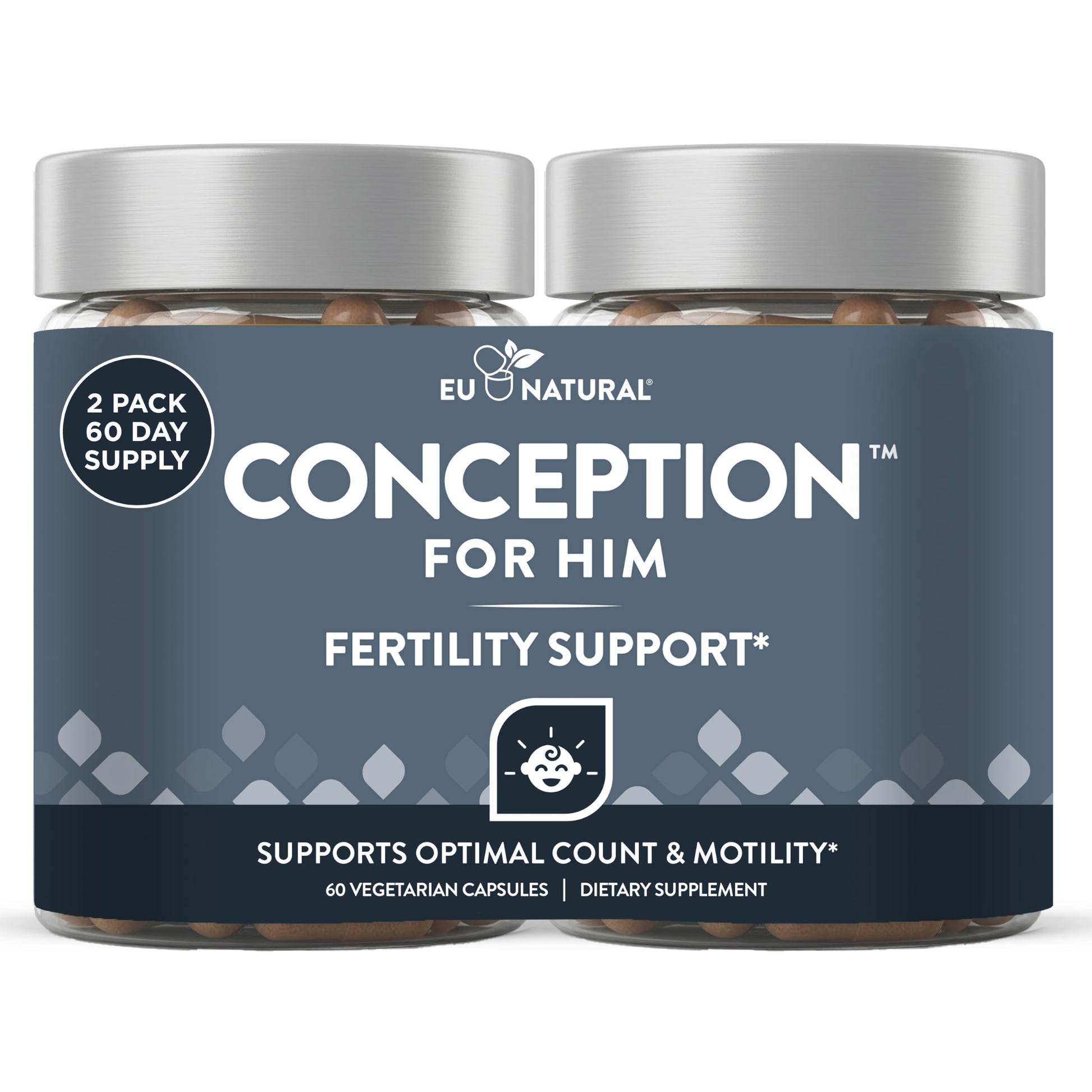 Eu Natural Conception for Him - Male Fertility Supplements with Ashwagandha, Folate & Zinc, Sperm Count, Motility & Strength Support, 120 Vegetarian Capsules