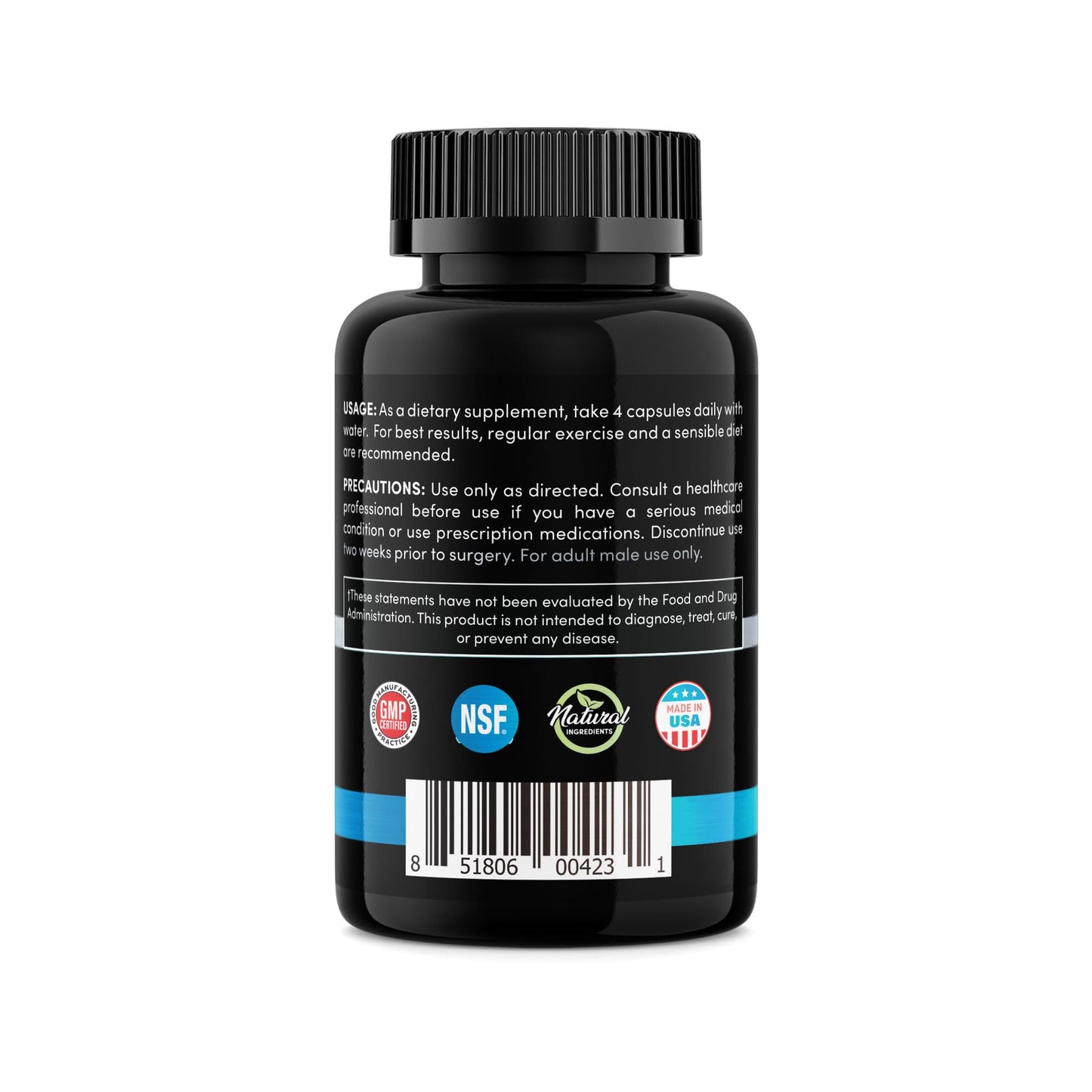 HI-T High T Black Hardcore Testosterone Booster for Men Capsule, 120 Count