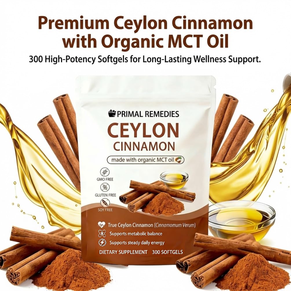 PynkLily Primal Remedies Ceylon Cinnamon Capsules with MCT Oil, 300 Capsules