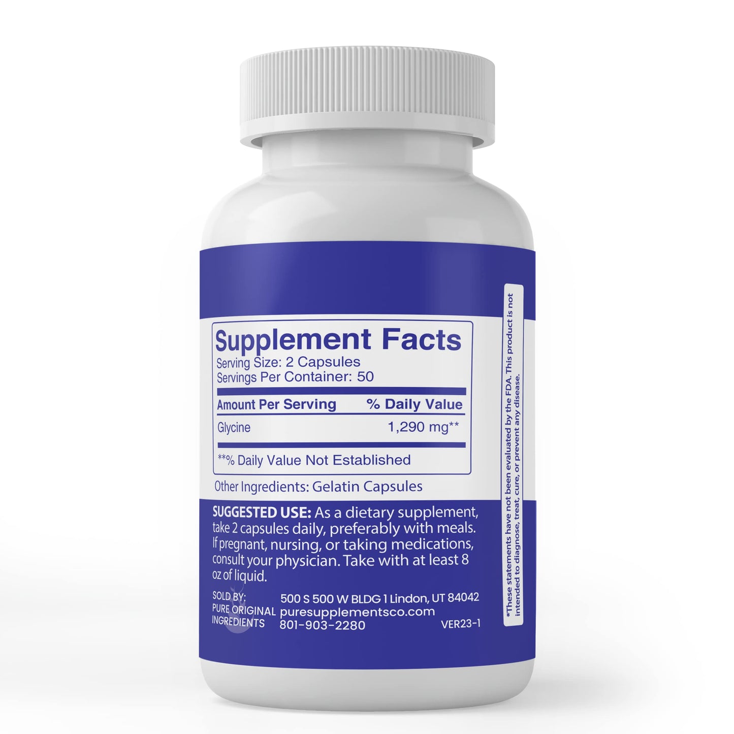 PURE ORIGINAL INGREDIENTS Glycine Capsules 100 Count