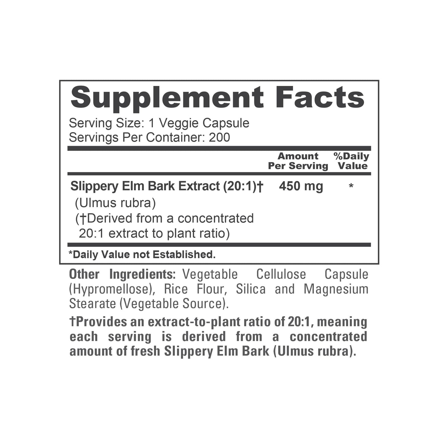 NusaPure Slippery Elm Bark Capsules, 450 mg, 200 Veg Capsules