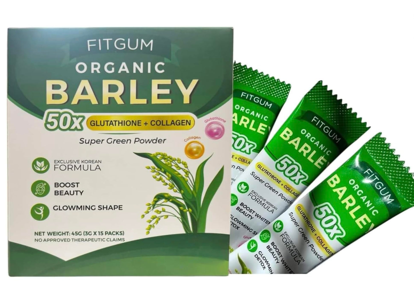 Generic FIT Gum Organic Barley 50X Glutathione & Collagen Super Green Powder, 1.57 Ounce