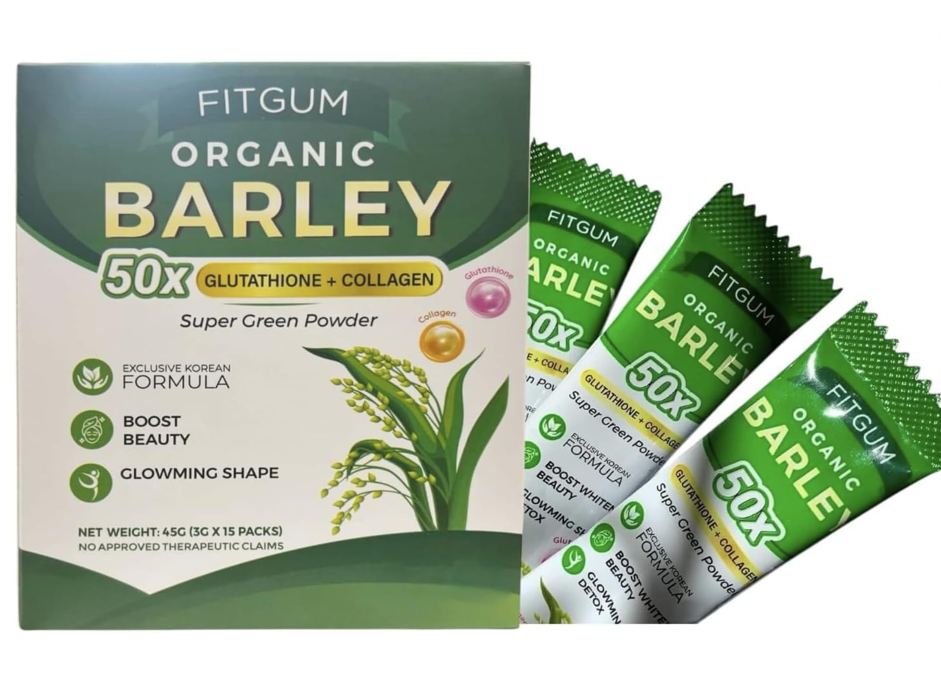 Generic FIT Gum Organic Barley 50X Glutathione & Collagen Super Green Powder, 1.57 Ounce