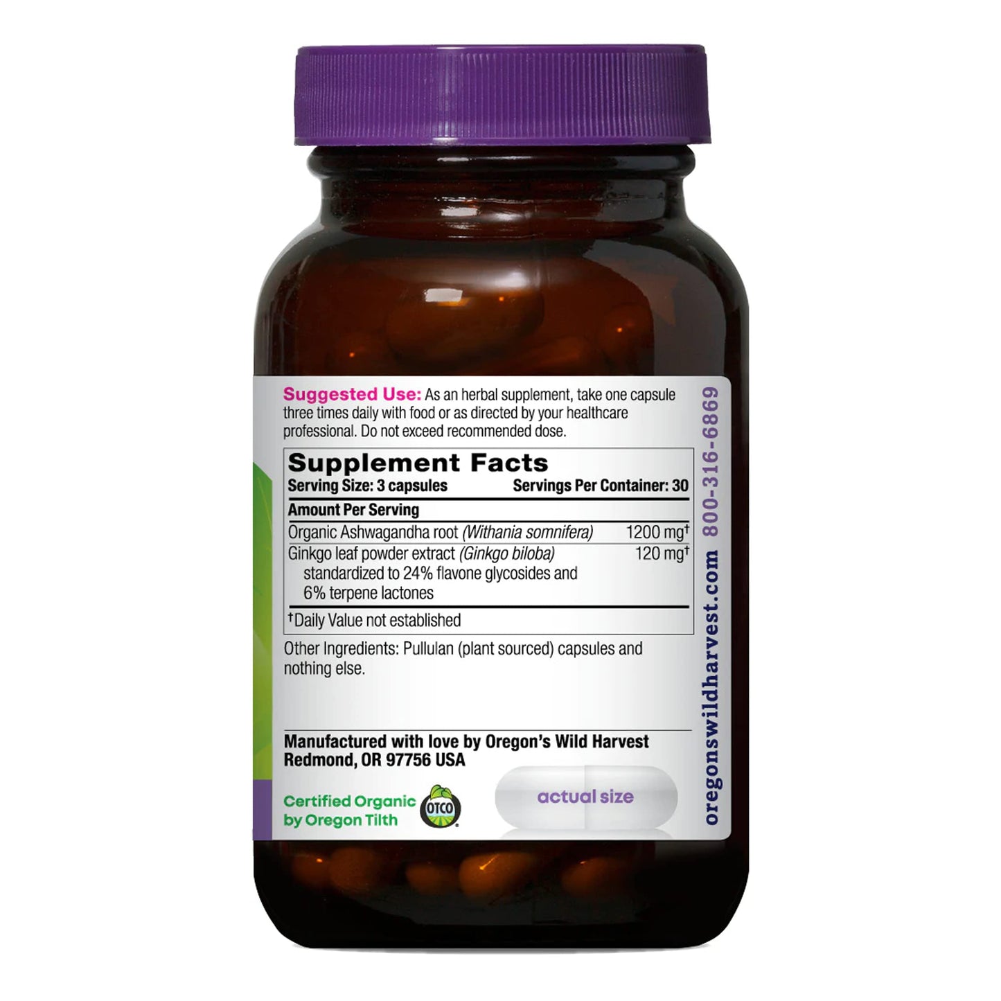 Oregon's Wild Harvest Ashwagandha Ginkgo Organic Non-GMO Herbal Supplements Capsules, 90 Count