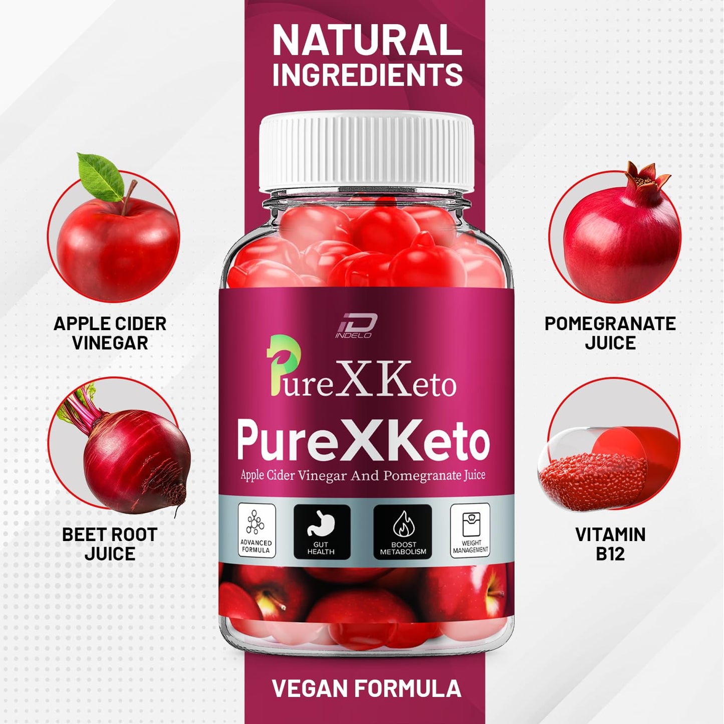 Indelo PureXKeto ACV Gummies Dietary Supplement 60 Gummies