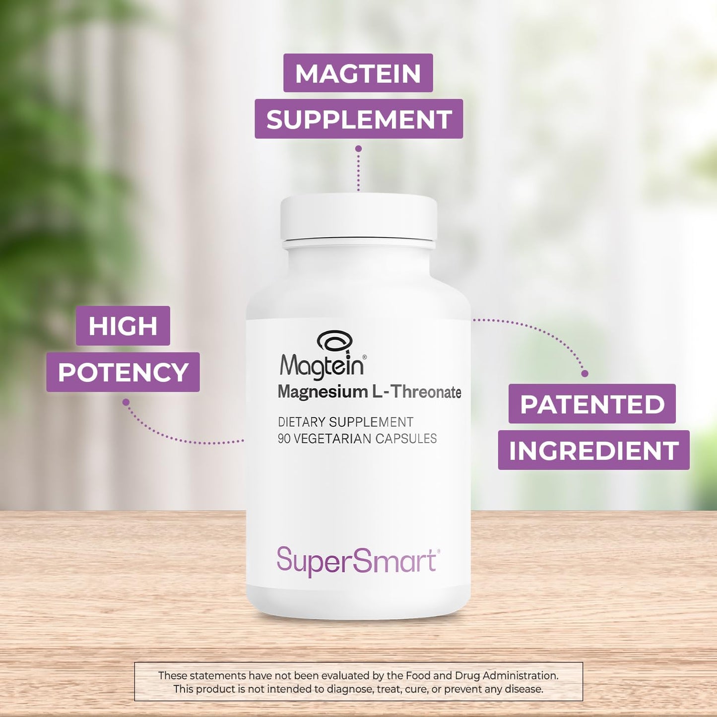 Supersmart Magnesium L-Threonate 2000mg per Day (Patented Magtein) Capsule, 120 Count